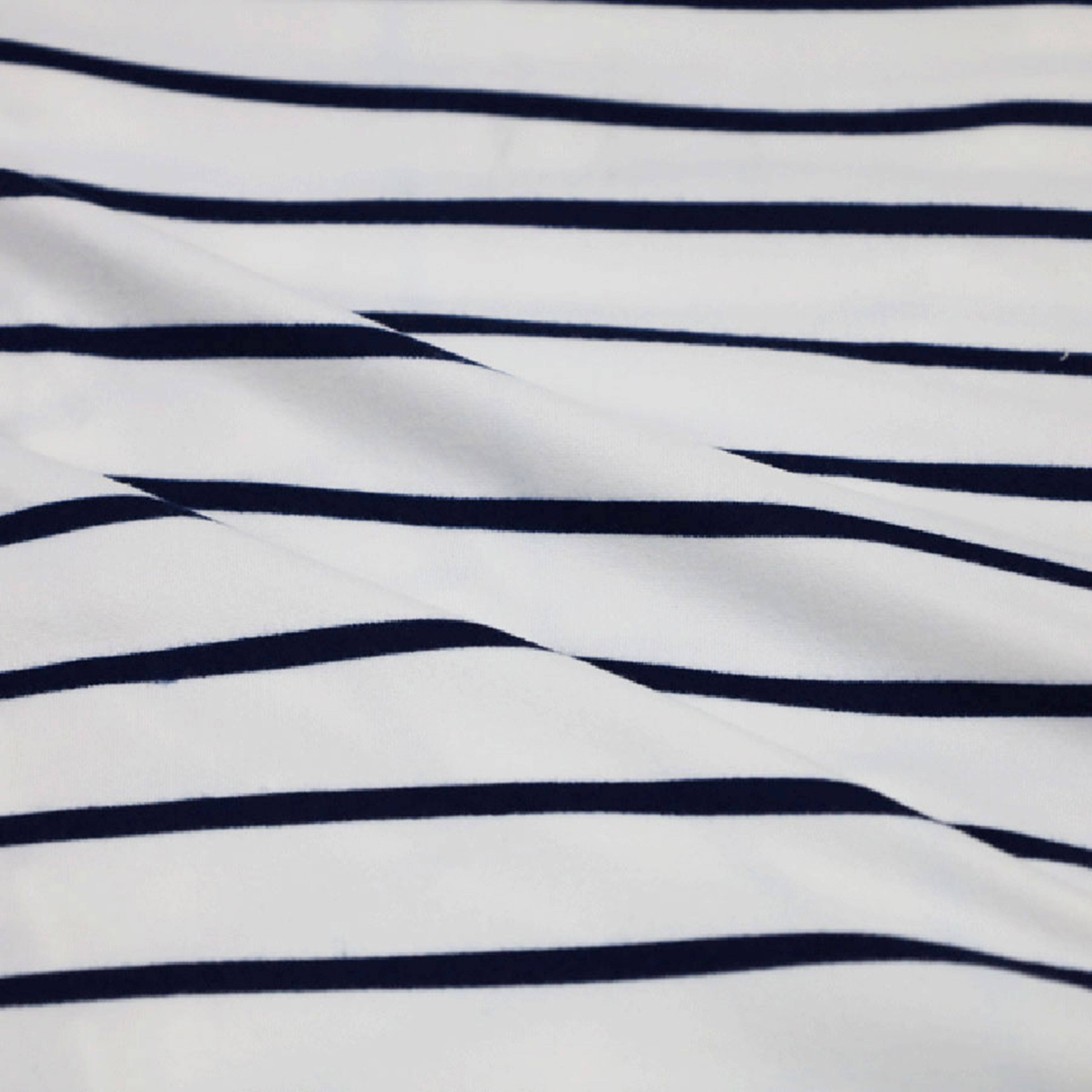 Fabric Merchants Navy & White Stripes Double Brushed 4-Way Stretch Fabric