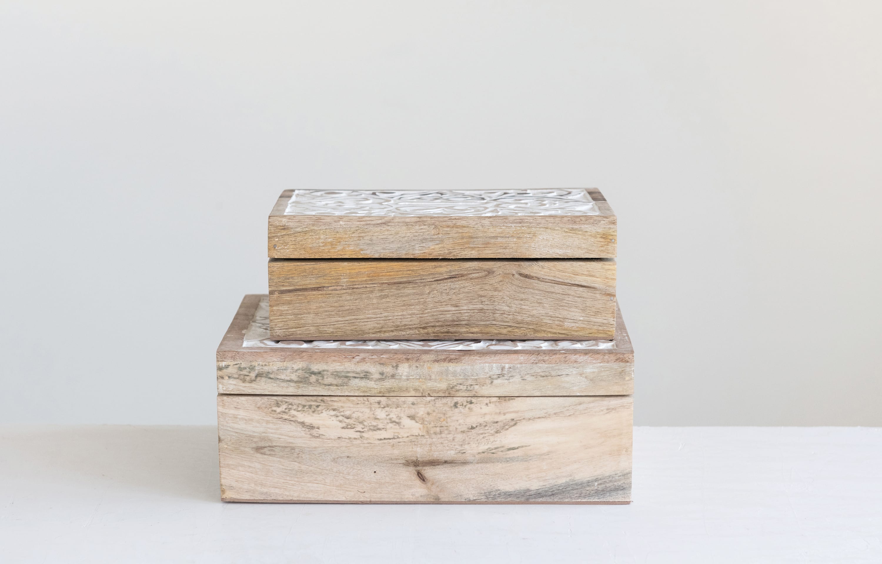 Hello Honey&#xAE; Handcarved &#x26; Whitewashed Mango Wood Box Set
