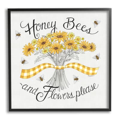 Stupell Industries Honey Bees Flowers Please Phrase Vintage Yellow ...