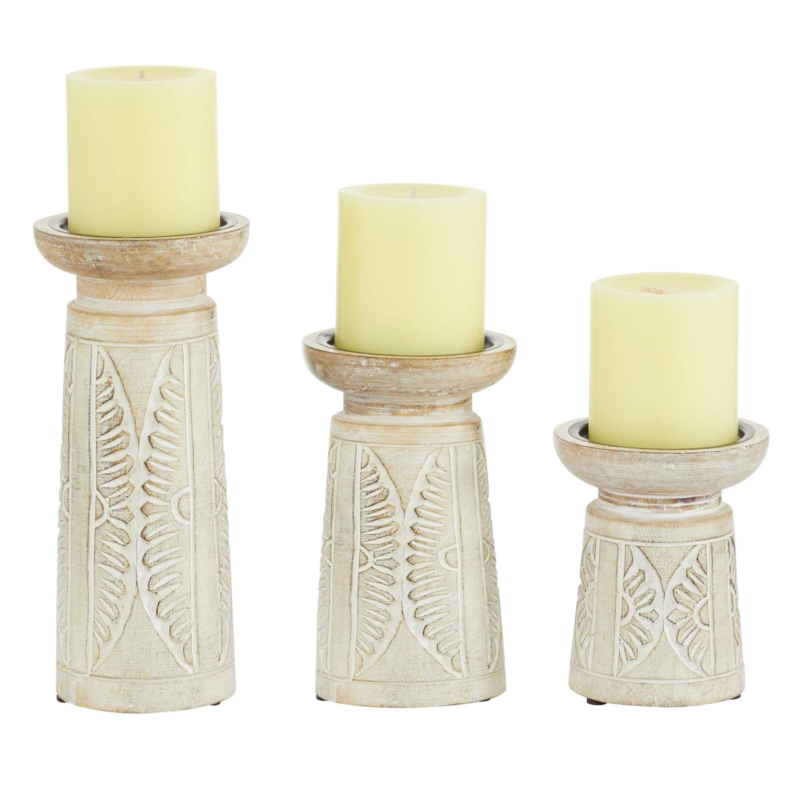 White Mango Wood Natural Candle Holder Set