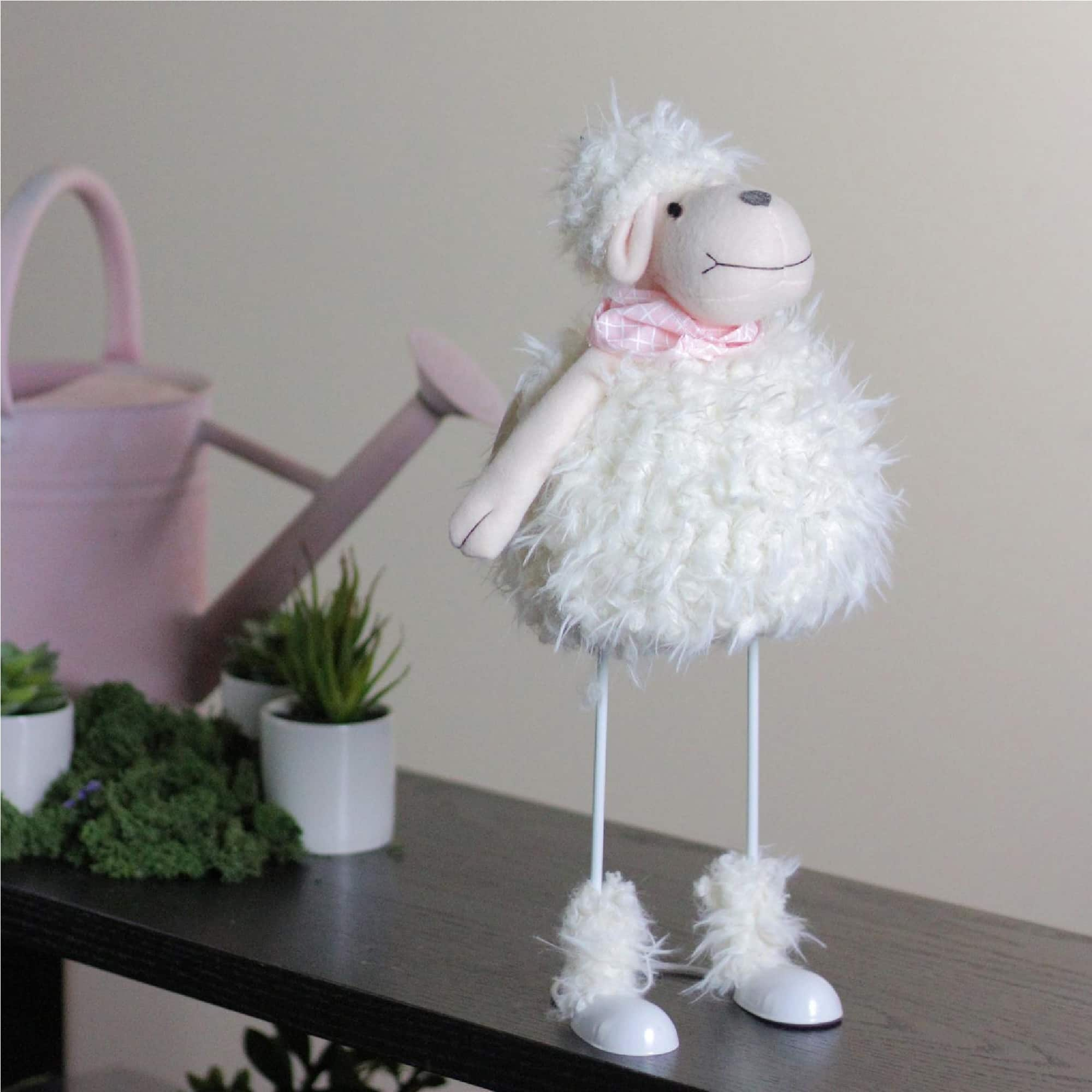 16&#x22; Shaking Faux Fur Sheep with Pink Bandanna Easter Figure