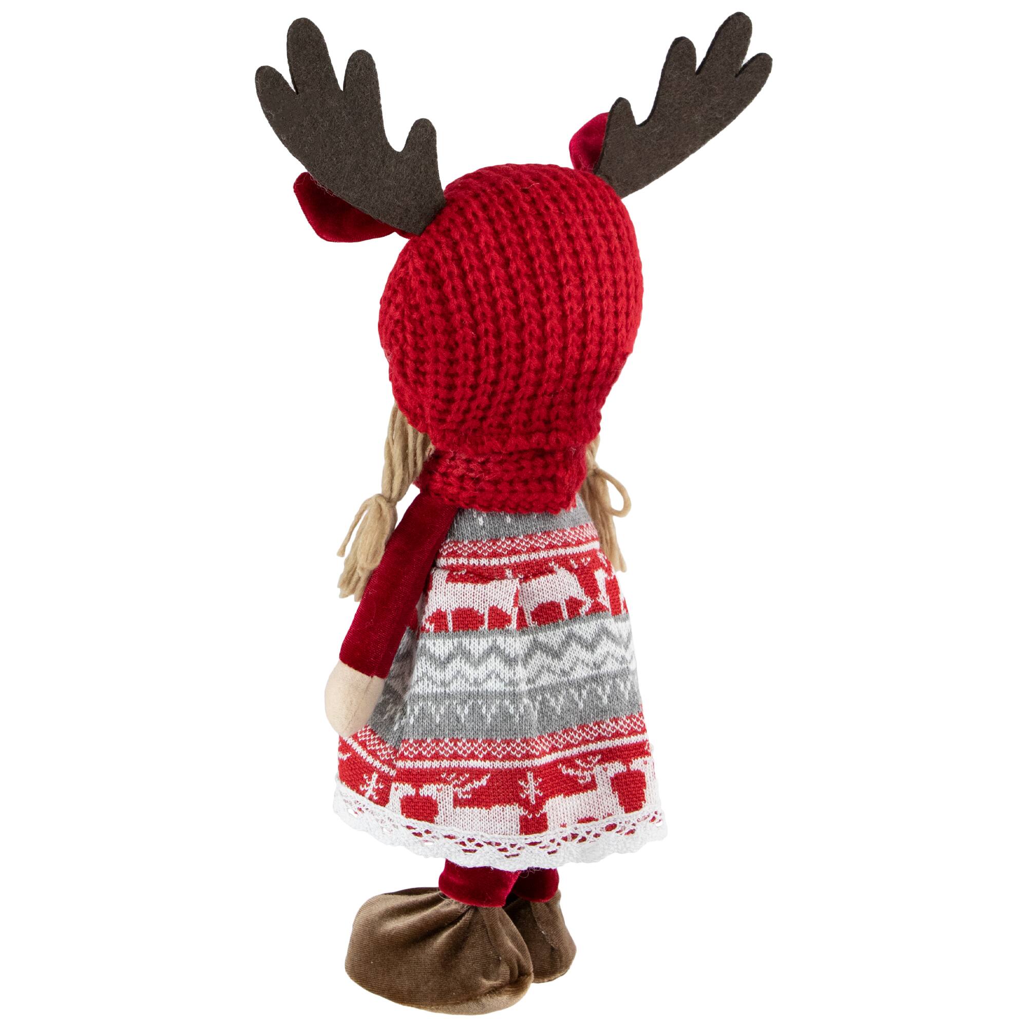 16&#x27;&#x27; Little Nordic Girl in Moose Antler Hat Christmas Figure