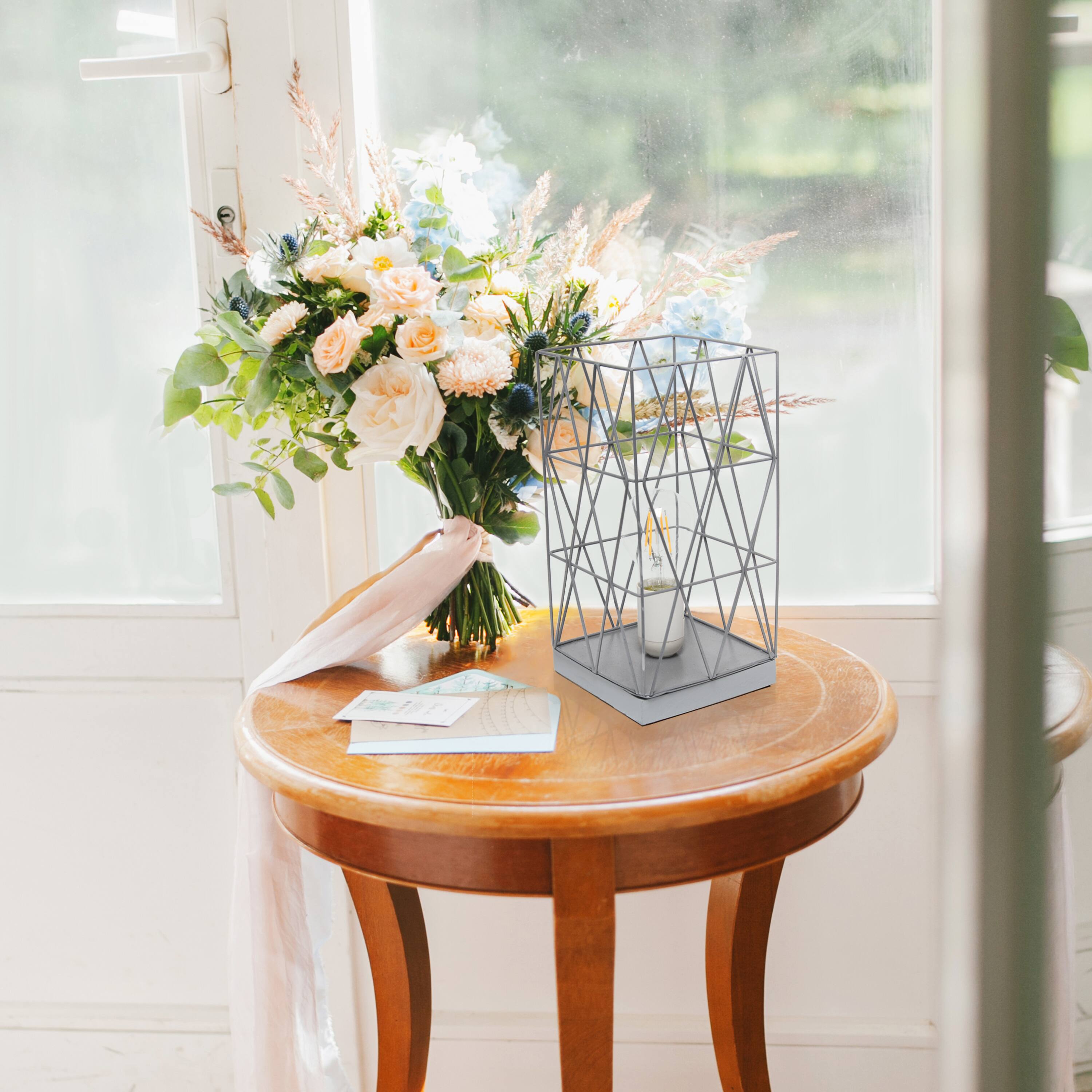 Simple Designs 10&#x22; Geometric Square Metal Table Lamp