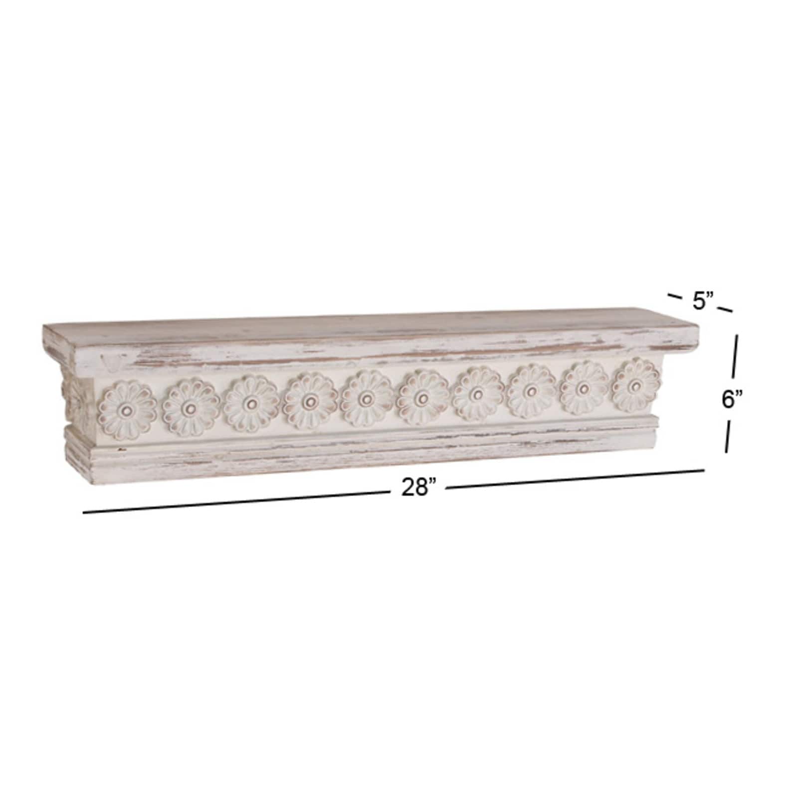 White Chinese fir wood Vintage Wall Shelf, 6&#x22; x 28&#x22; x 5&#x22;