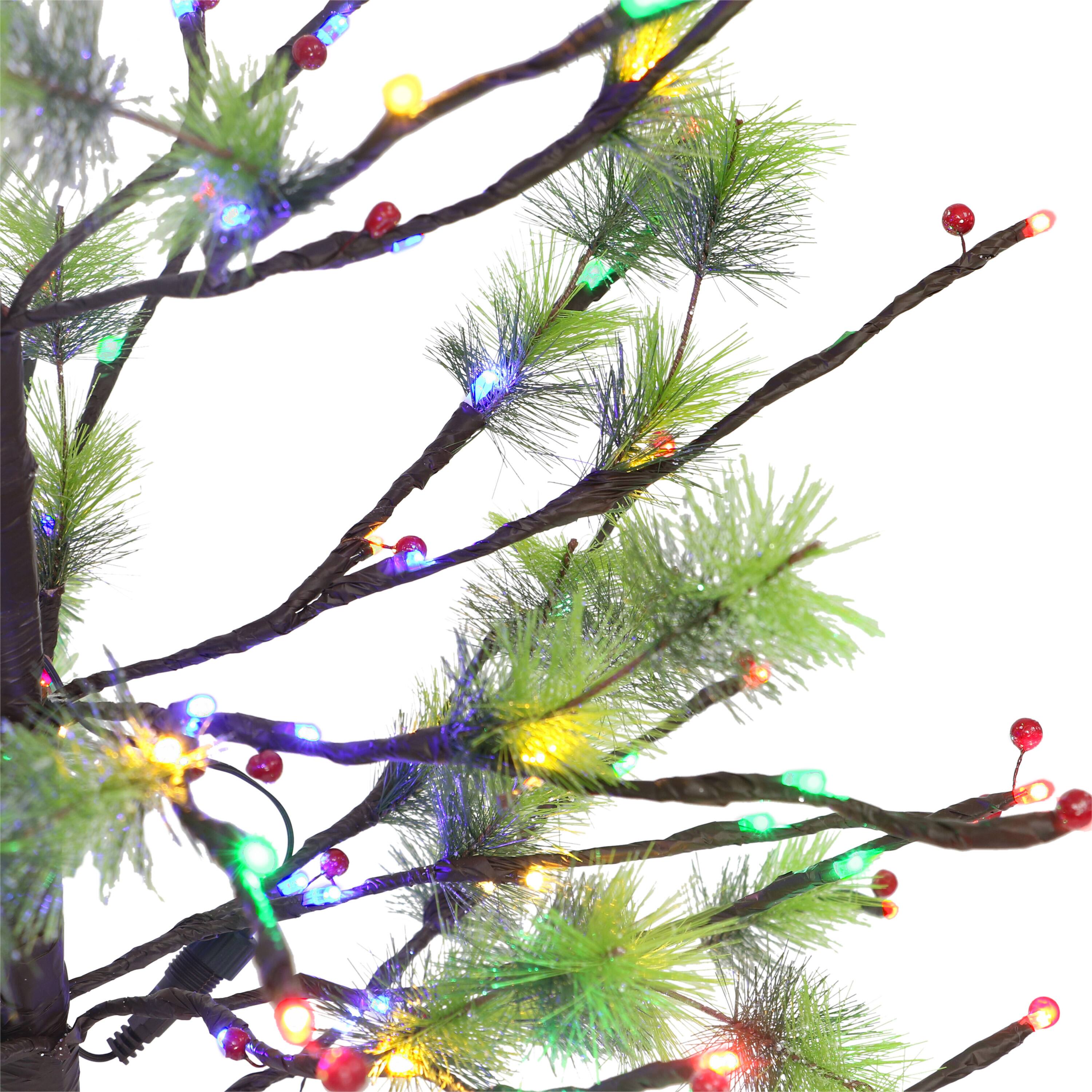 6ft. Pre-Lit Twig Artificial Christmas Tree, Multicolor LED Twinkle Lights