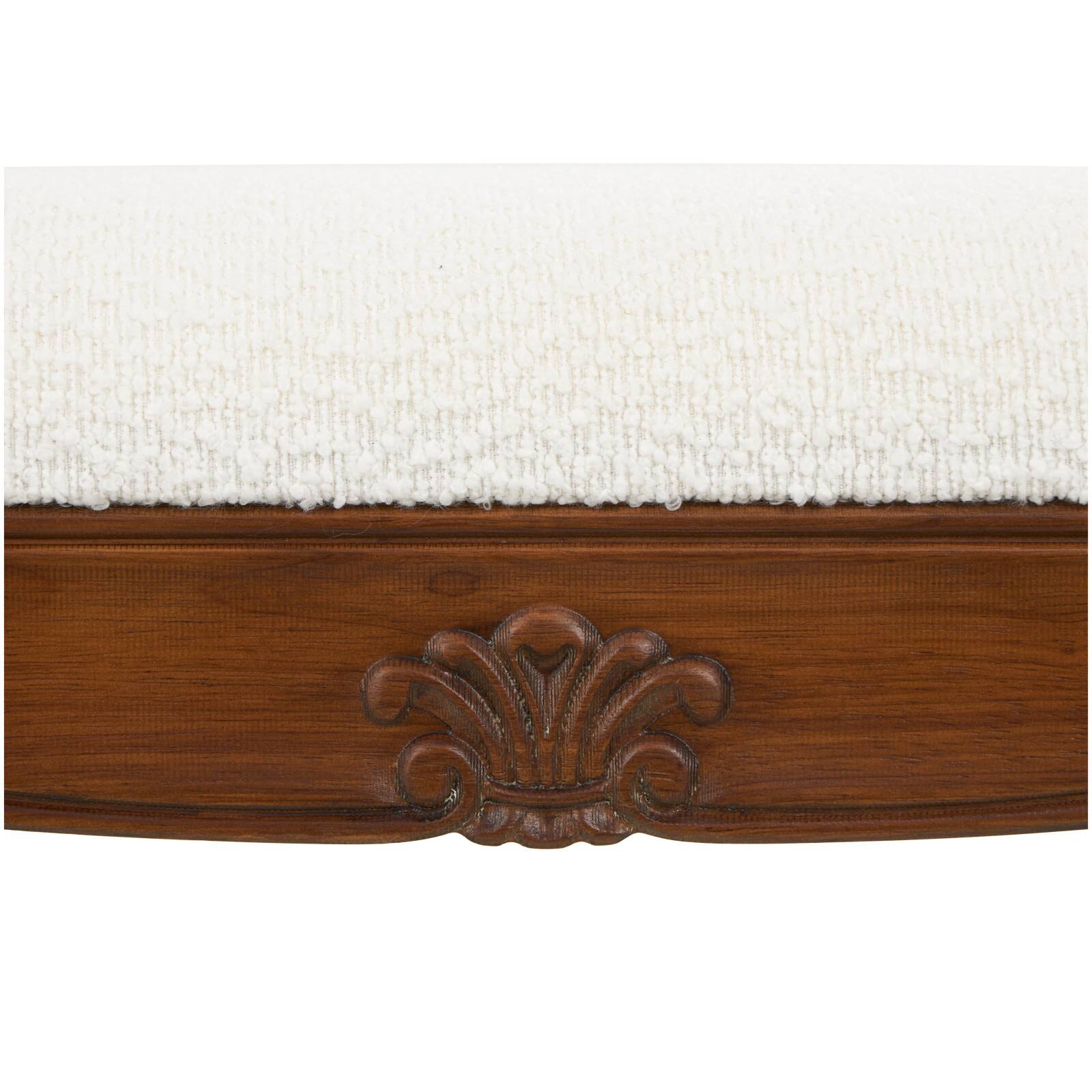 55&#x22; Cream Fabric Arm Bench with Brown Traditional Wood Turned Legs