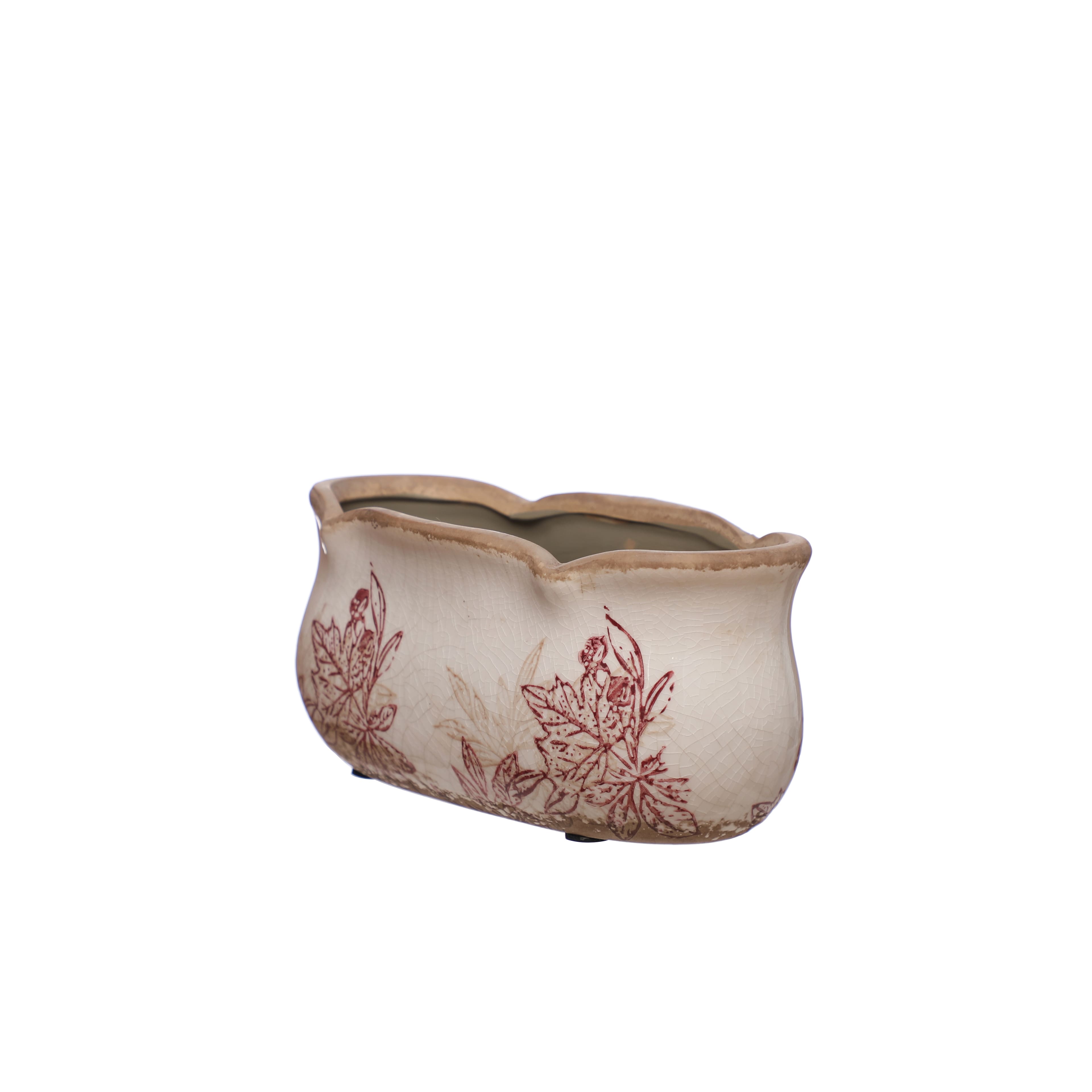 7.25&#x22; Burgundy &#x26; Cream Floral Cracked Ceramic Planter by Ashland&#xAE;