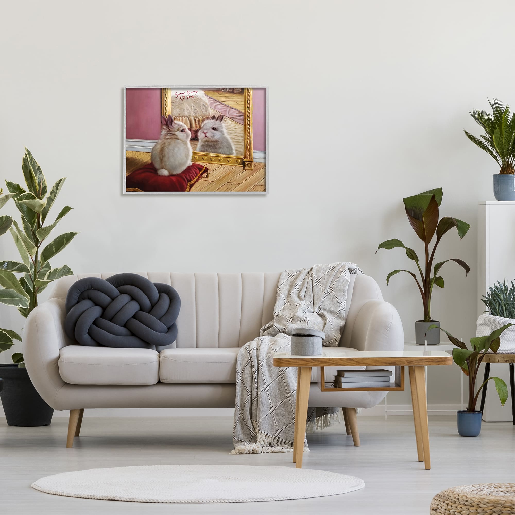 Stupell Industries Some Bunny Loves You Adorable Rabbit in Mirror in Gray Frame Wall Art