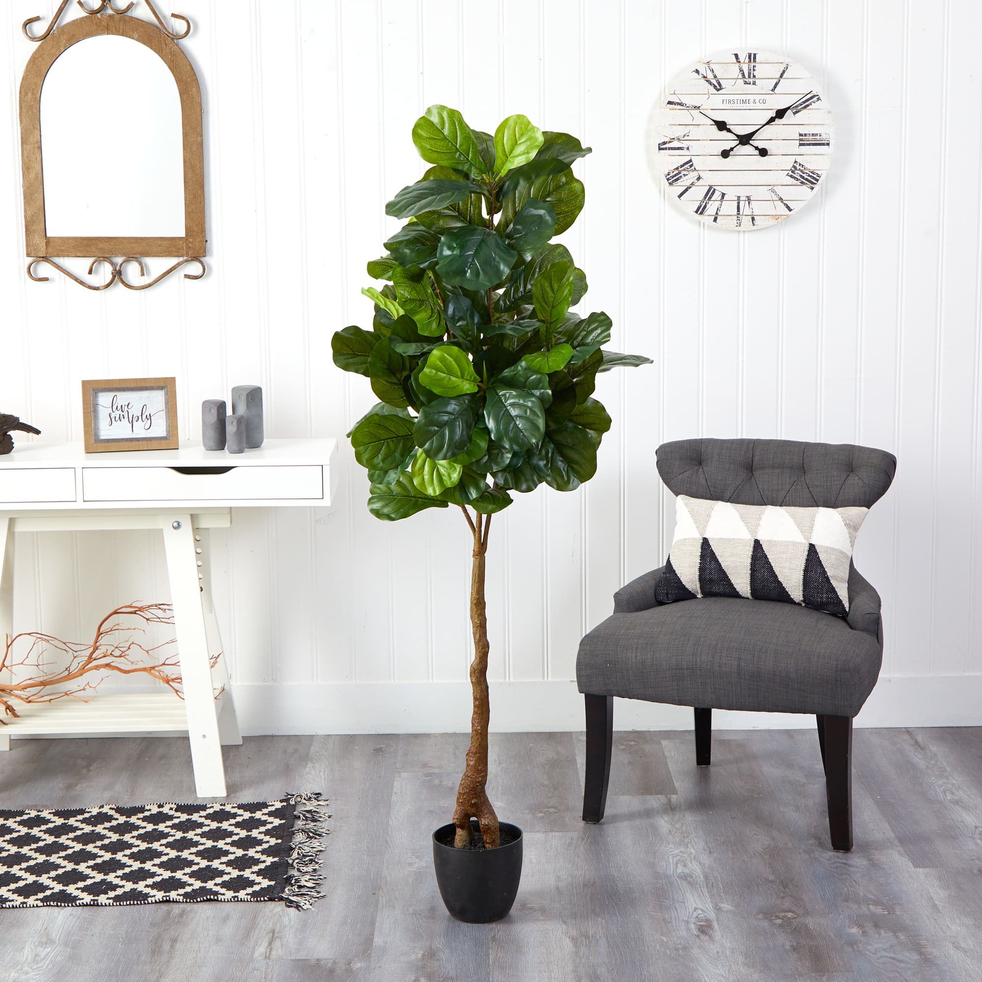 5.3ft. Fiddle Leaf Tree with White Planter