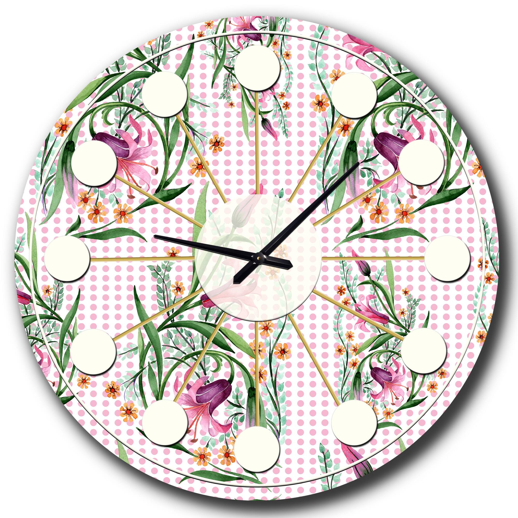 Designart Floral Botanical Retro X Mid-Century Modern Wall Clock