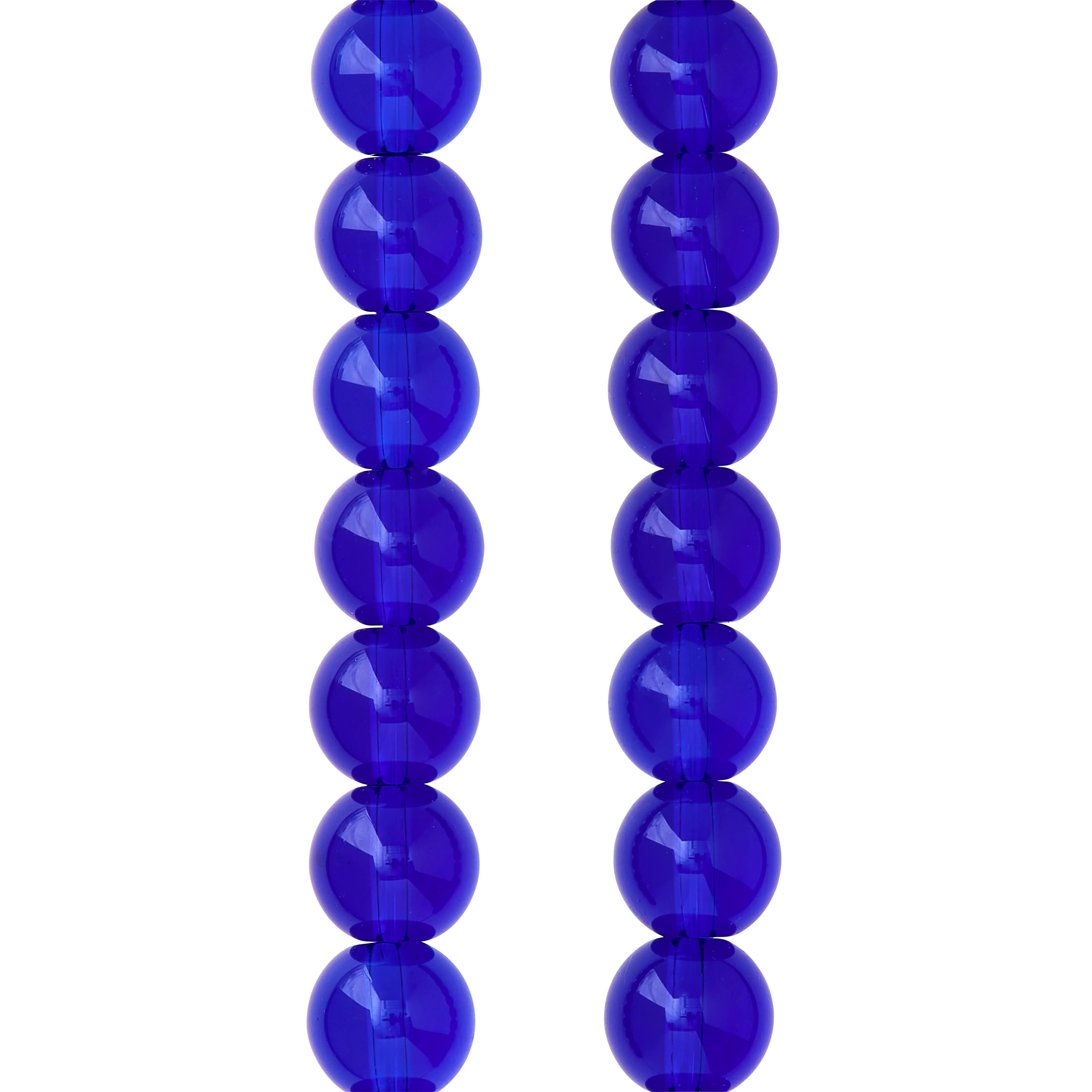 12 Pack: Blue Glass Round Beads, 10mm by Bead Landing&#x2122;