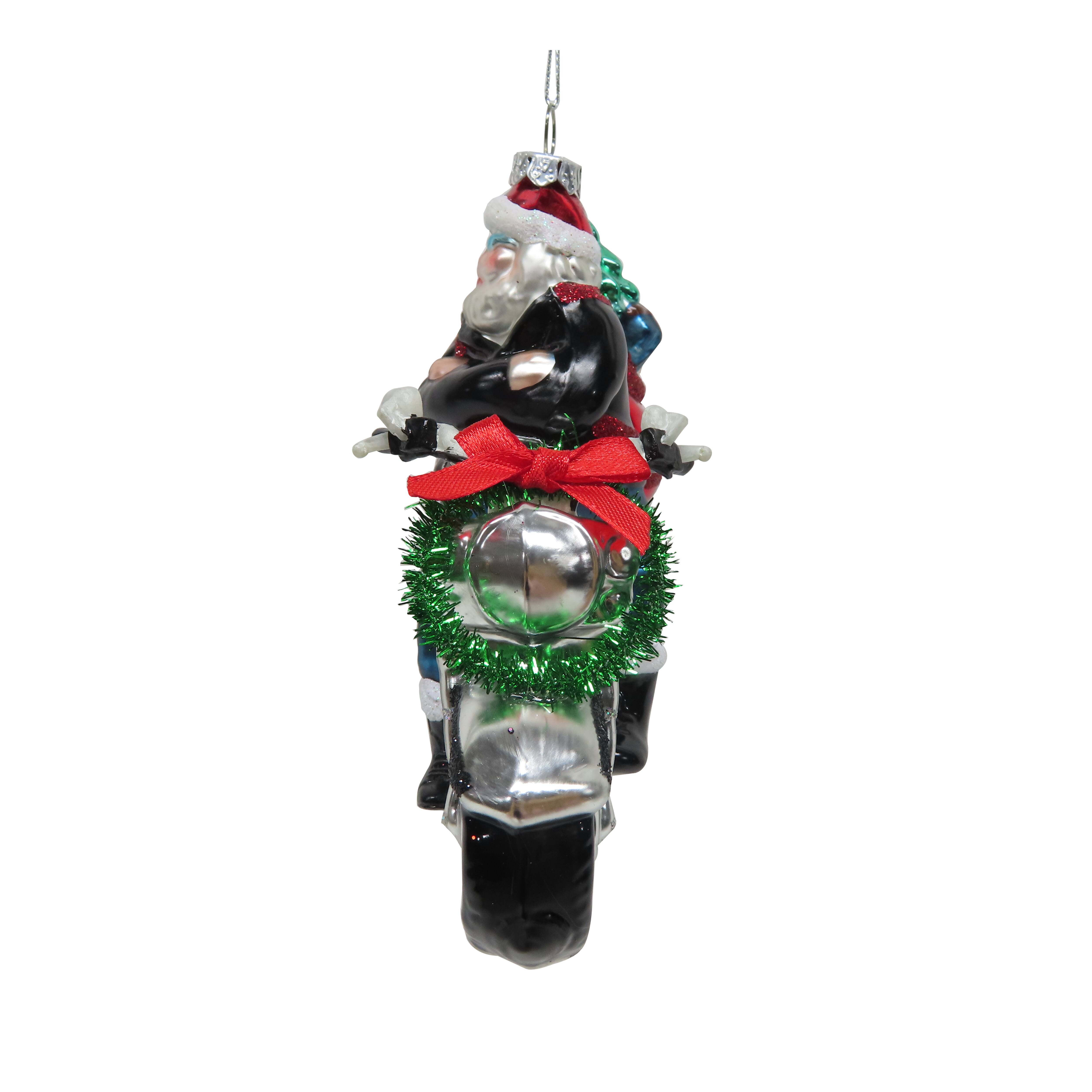 Boule De Noël En Verre Soufflé à La Main - Motif Père Noël En Moto - Décoration Originale Et Humoristique