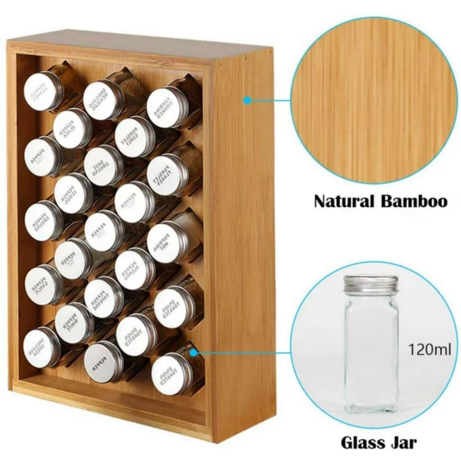 NEX™ Oumilen Free-Standing Bamboo Spice Organizer with 23 Glass Jars