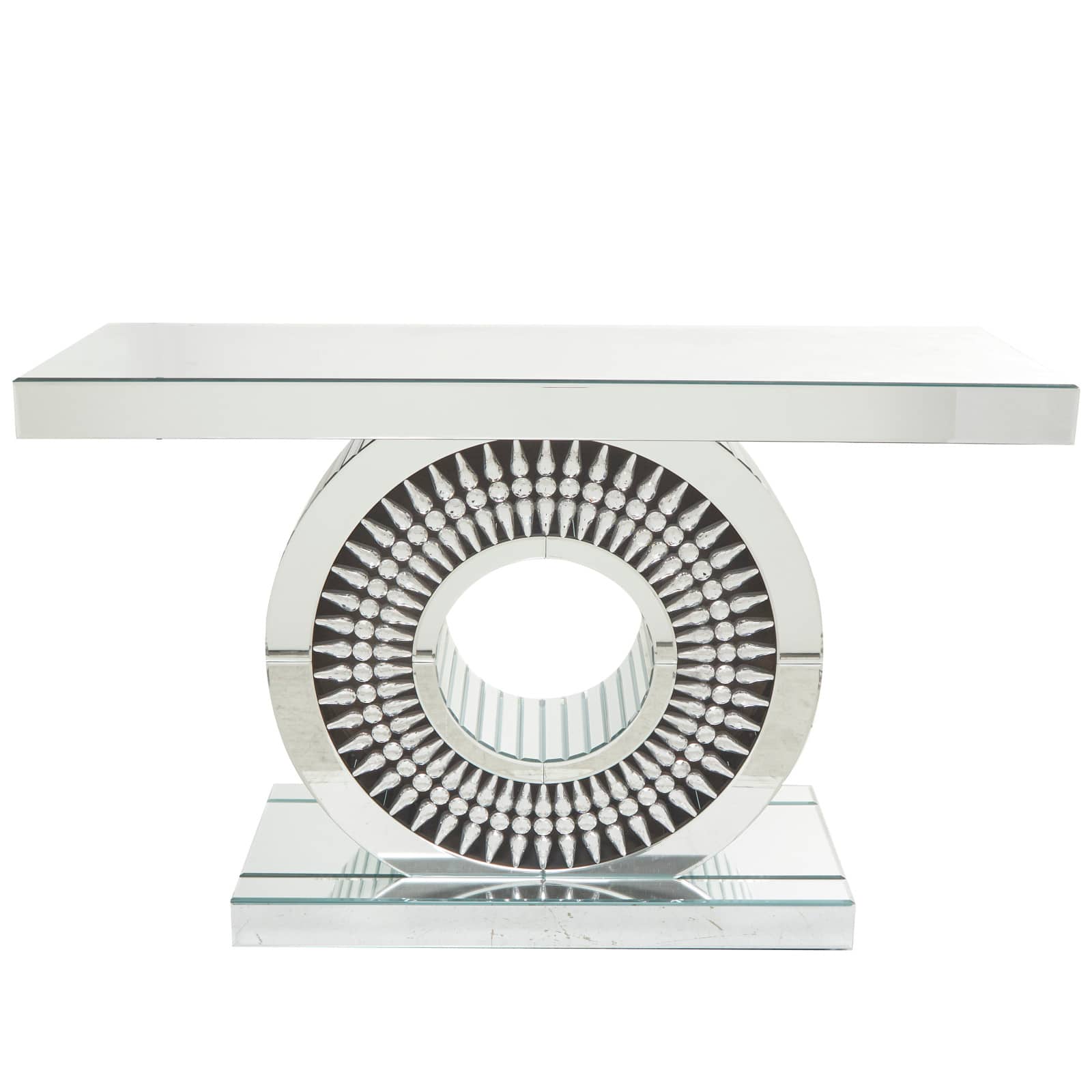 Silver Wood Mirrored Crystal Console Table 47" x 16" x 30"