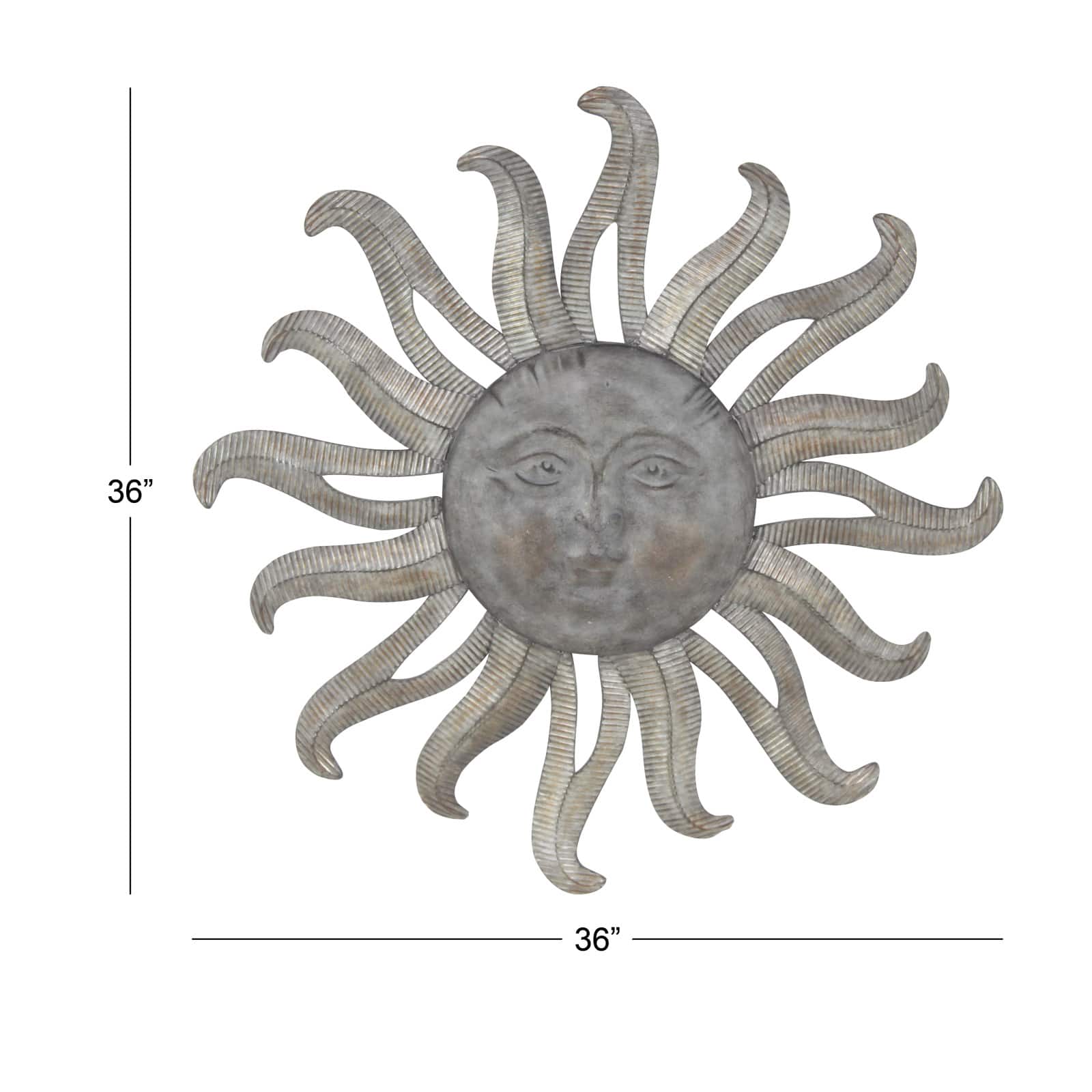 36&#x22; Gray Metal Sun Outdoor Wall Accent