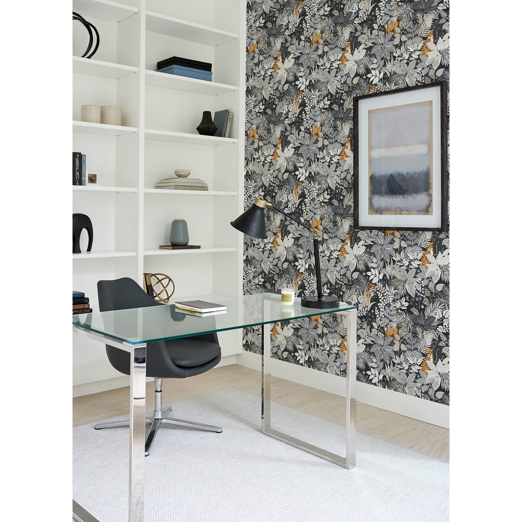 NuWallpaper PrintFresh Charcoal Tropical Oasis Peel & Stick Wallpaper