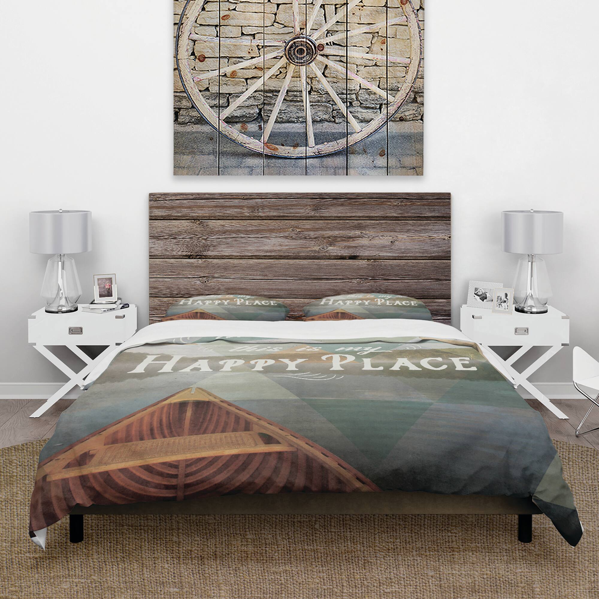 Designart &#x27;Lake House Happy Quote&#x27; Cottage Bedding Set - Duvet Cover &#x26; Shams