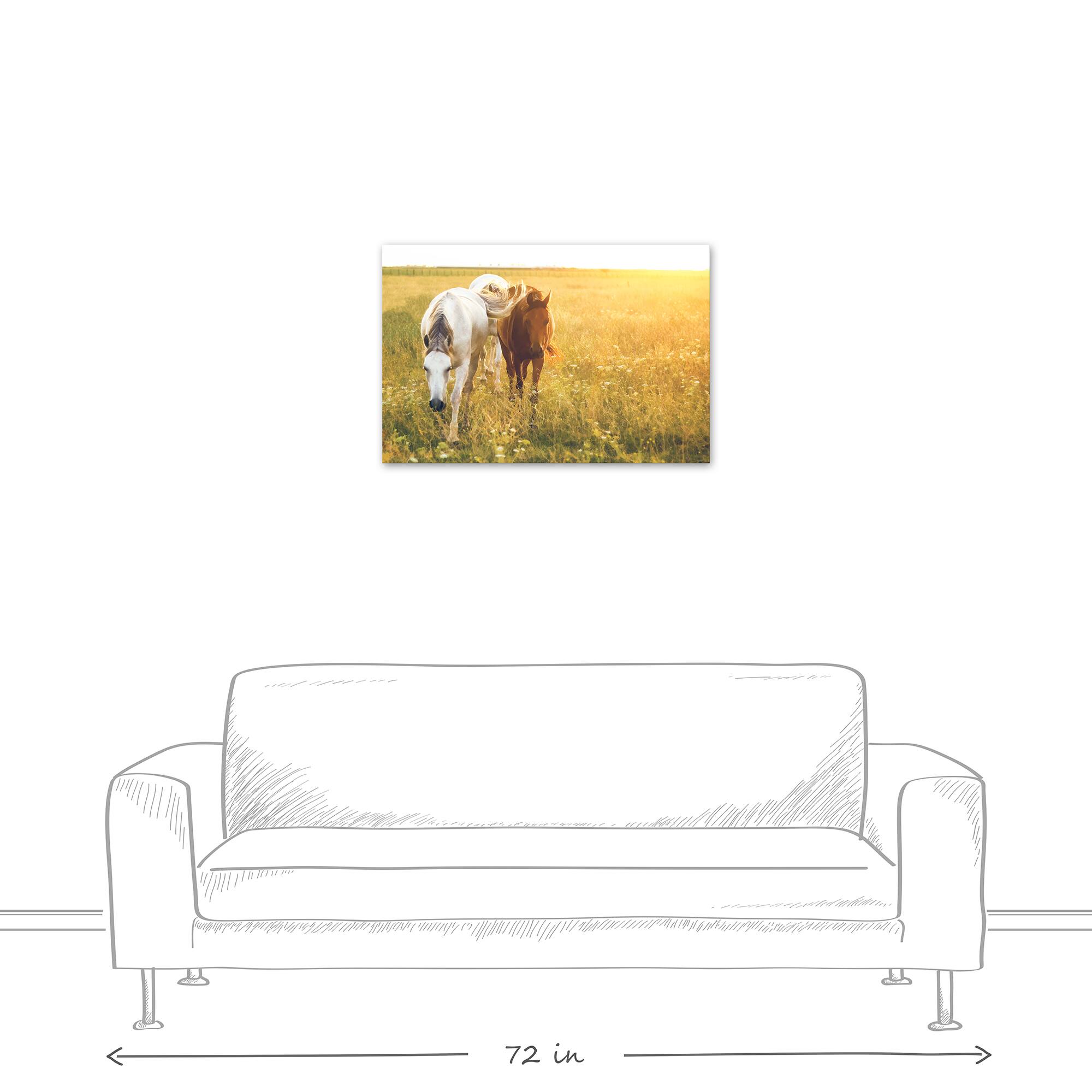 Sunlit Horses 30&#x22; x 20&#x22; Canvas Wall Art