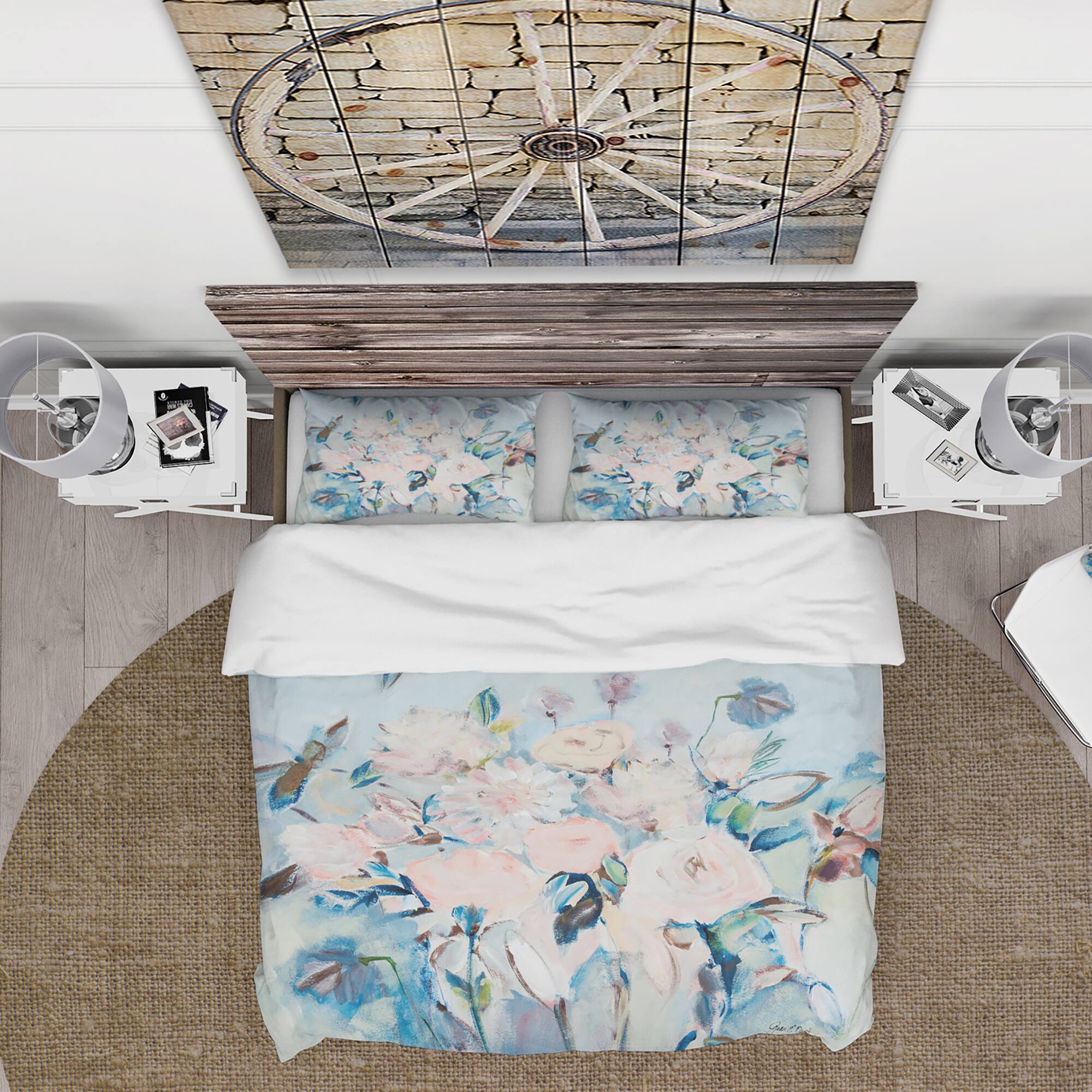 Designart &#x27;Abstract Pink Flowers Farmhouse Waterpainting&#x27; Farmhouse Bedding Set - Duvet Cover &#x26; Shams
