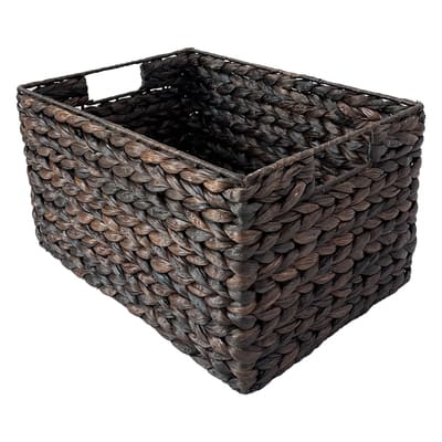 Black Wicker Storage Baskets - Set of 3 Decorative Nesting Boxes with Lids,  Wove