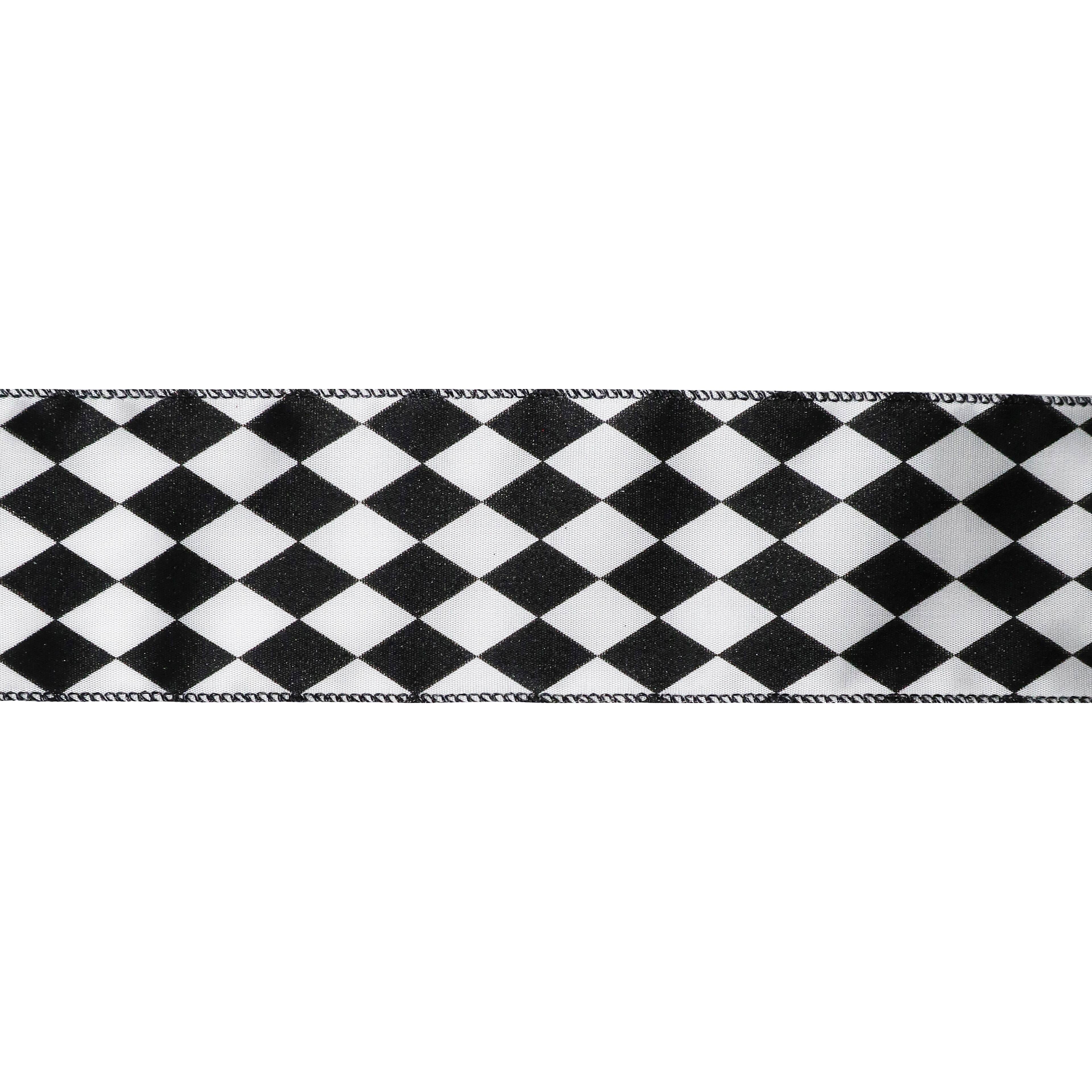 2.5 Linen Race Check Ribbon: Black & White (50 Yards) [851-40-302] 