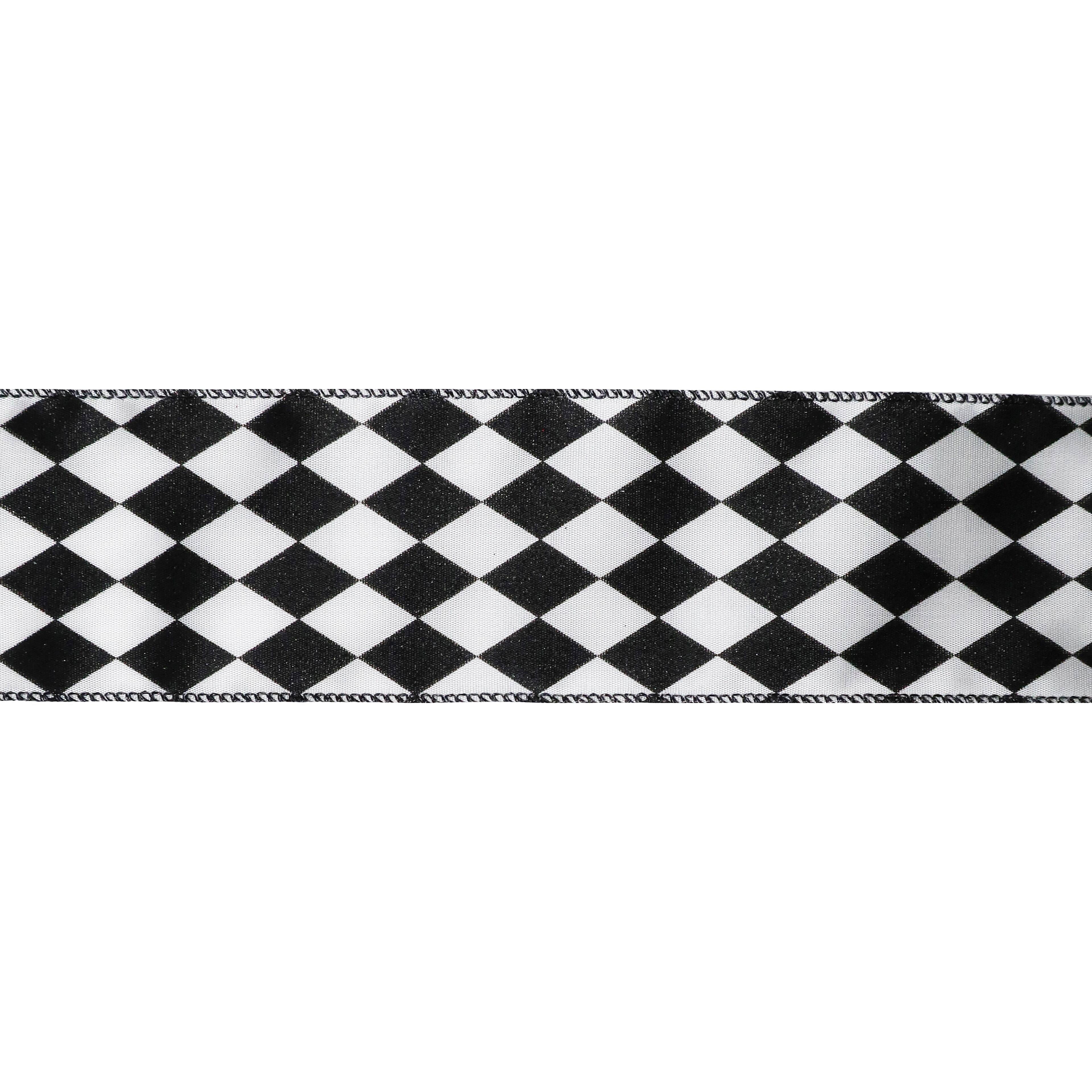 Christmas Checkered Ribbon, Harlequin Black and White Ribbon