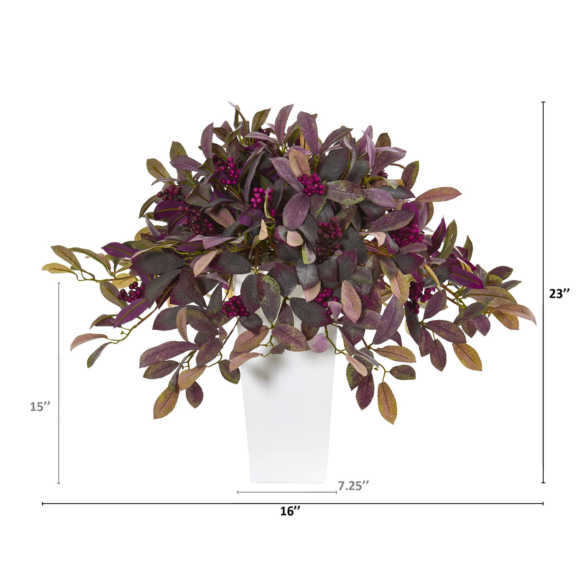 23" Fall Laurel Leaf with Berries Plant in White Vase