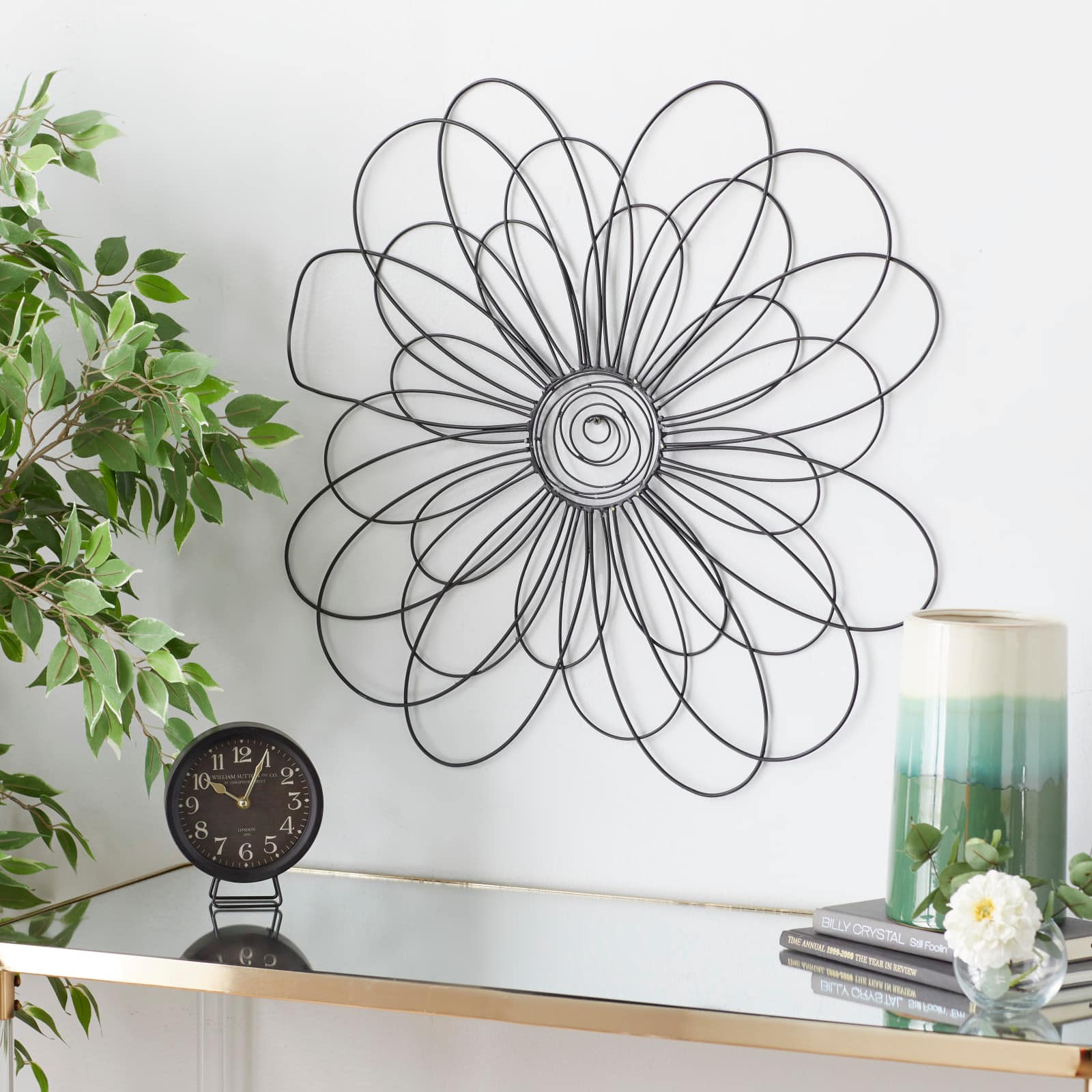 29" Black Metal Modern Floral Wall Décor