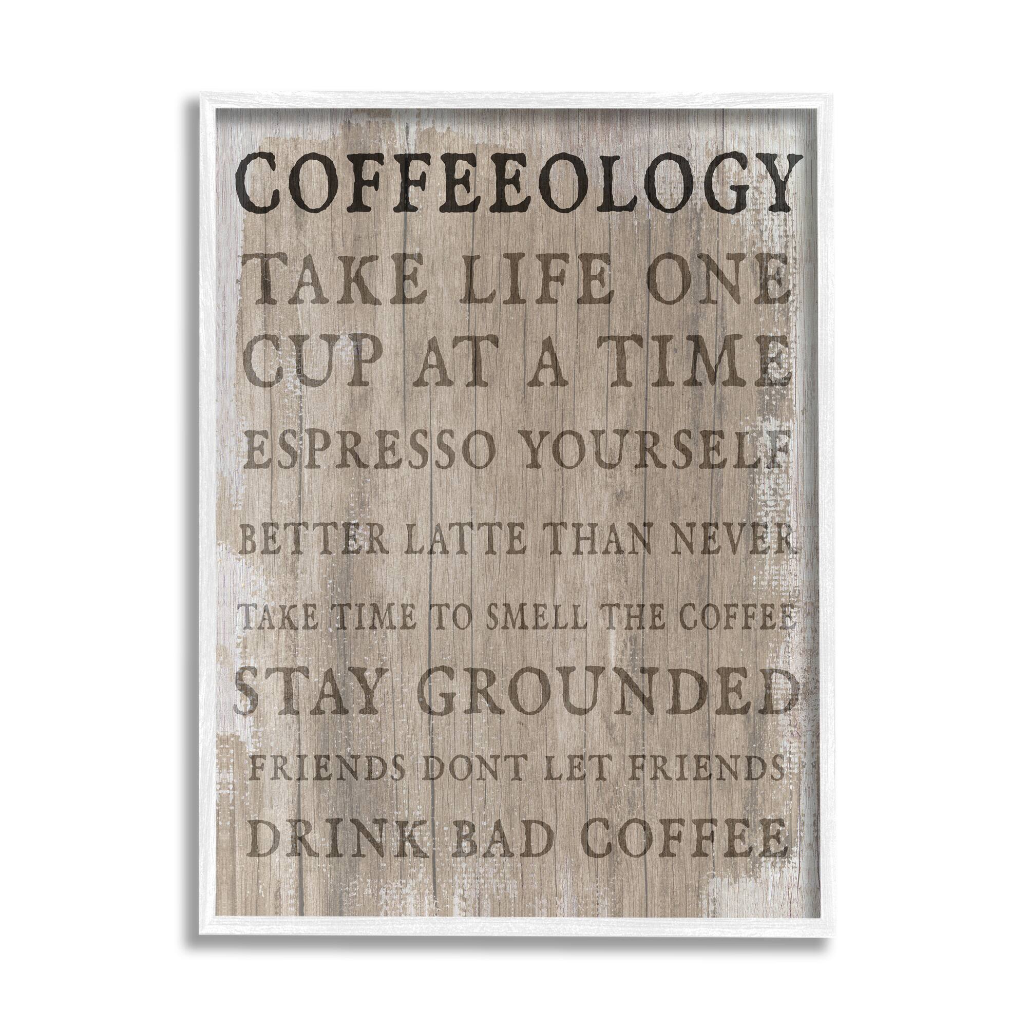 Stupell Industries Rustic Coffeeology Sign Espresso Positivity Phrases Drink Puns Framed Wall Art