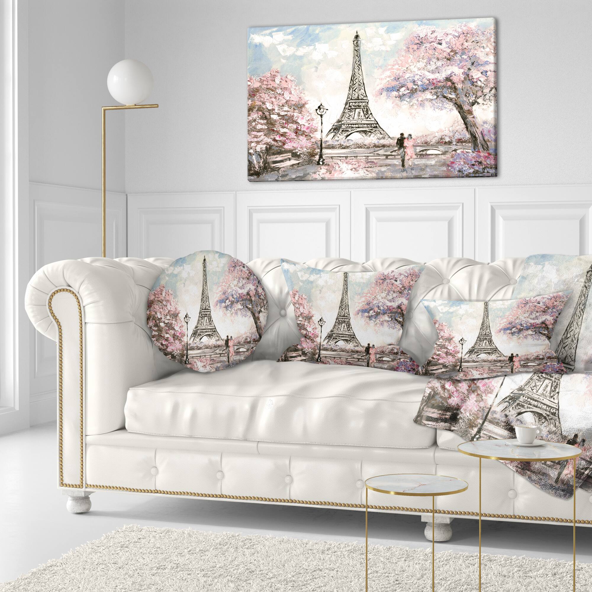 Designart - Eiffel with Pink Flowers - Landscape Canvas Art Print