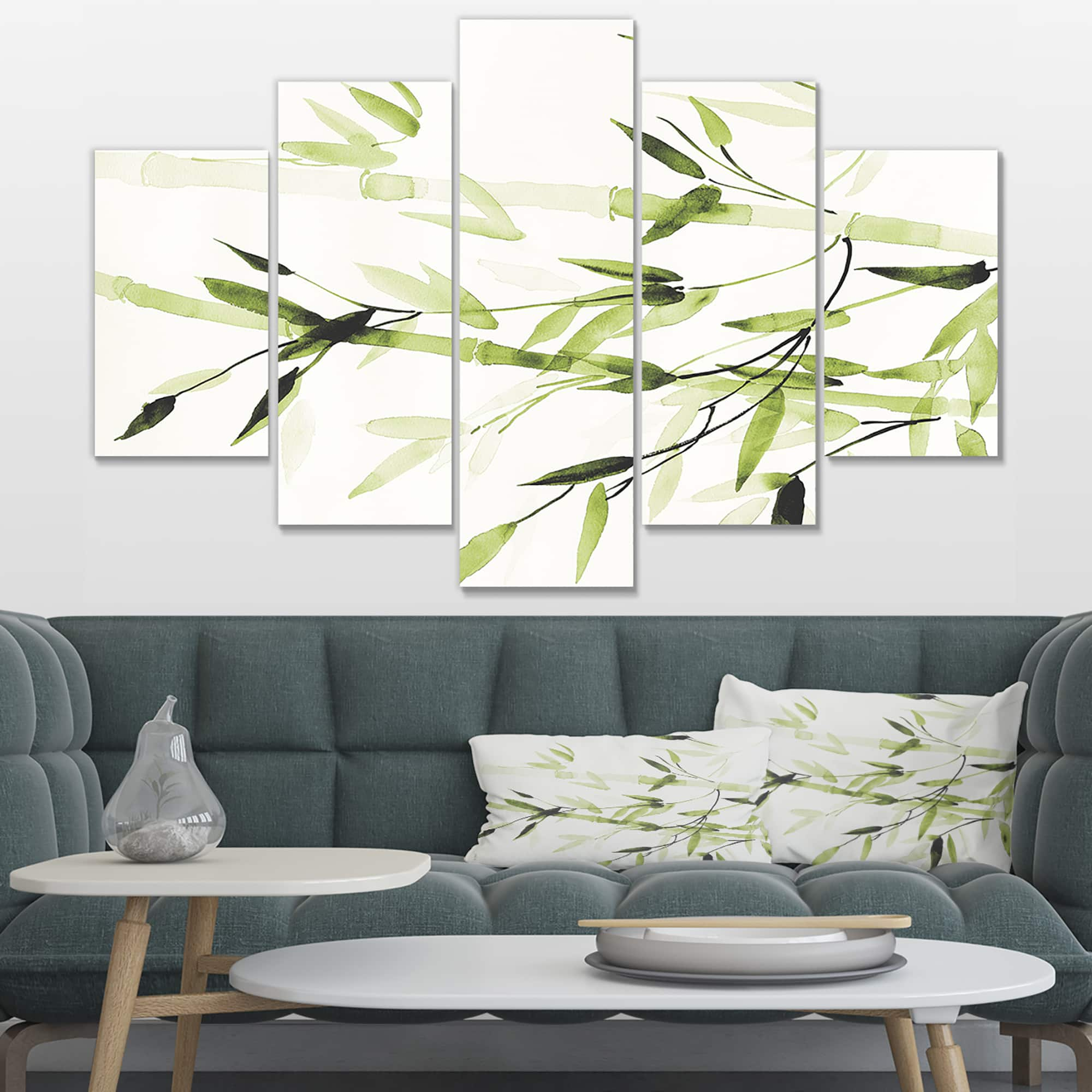 Designart - Simplist Bamboo Leaves II - Lake House Canvas Artwork