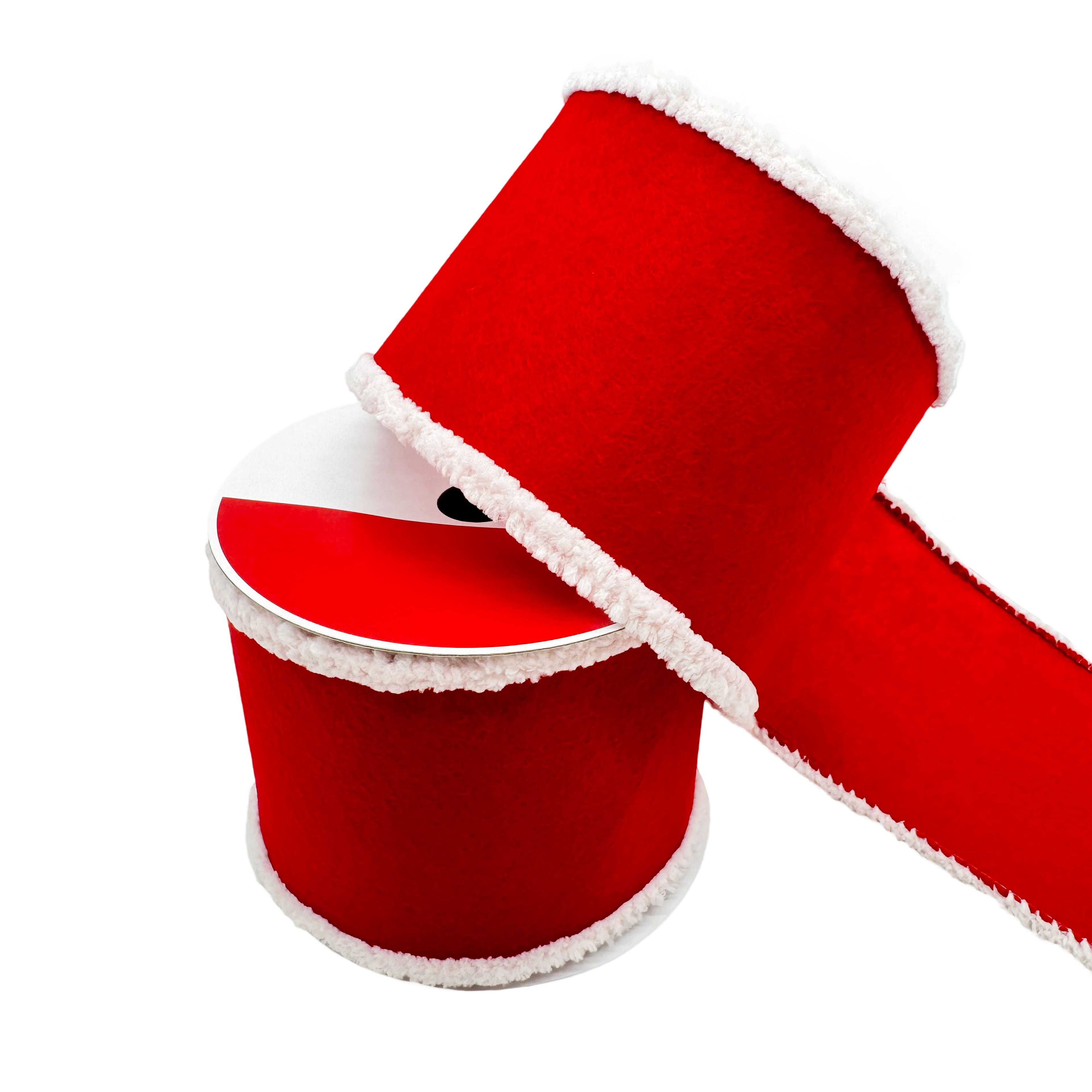3.5&#x22; x 18ft. Red &#x26; White Santa Fur Wired Ribbon by Celebrate It&#xAE;