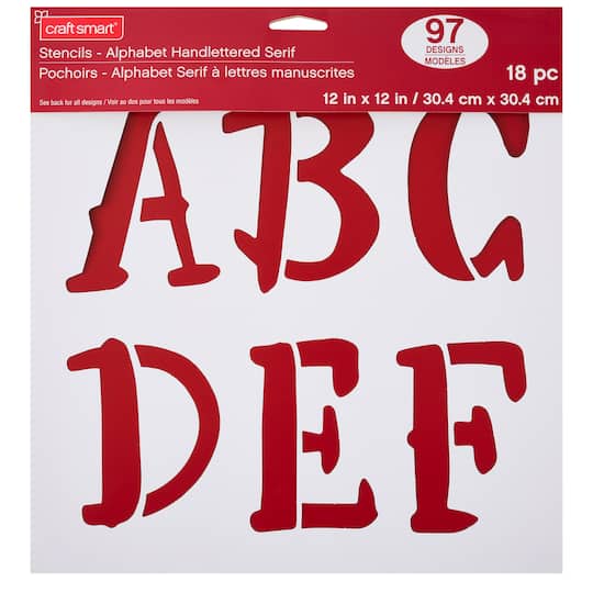 Alphabet Handlettered Serif Stencils, 12" x 12" by Craft Smart ...