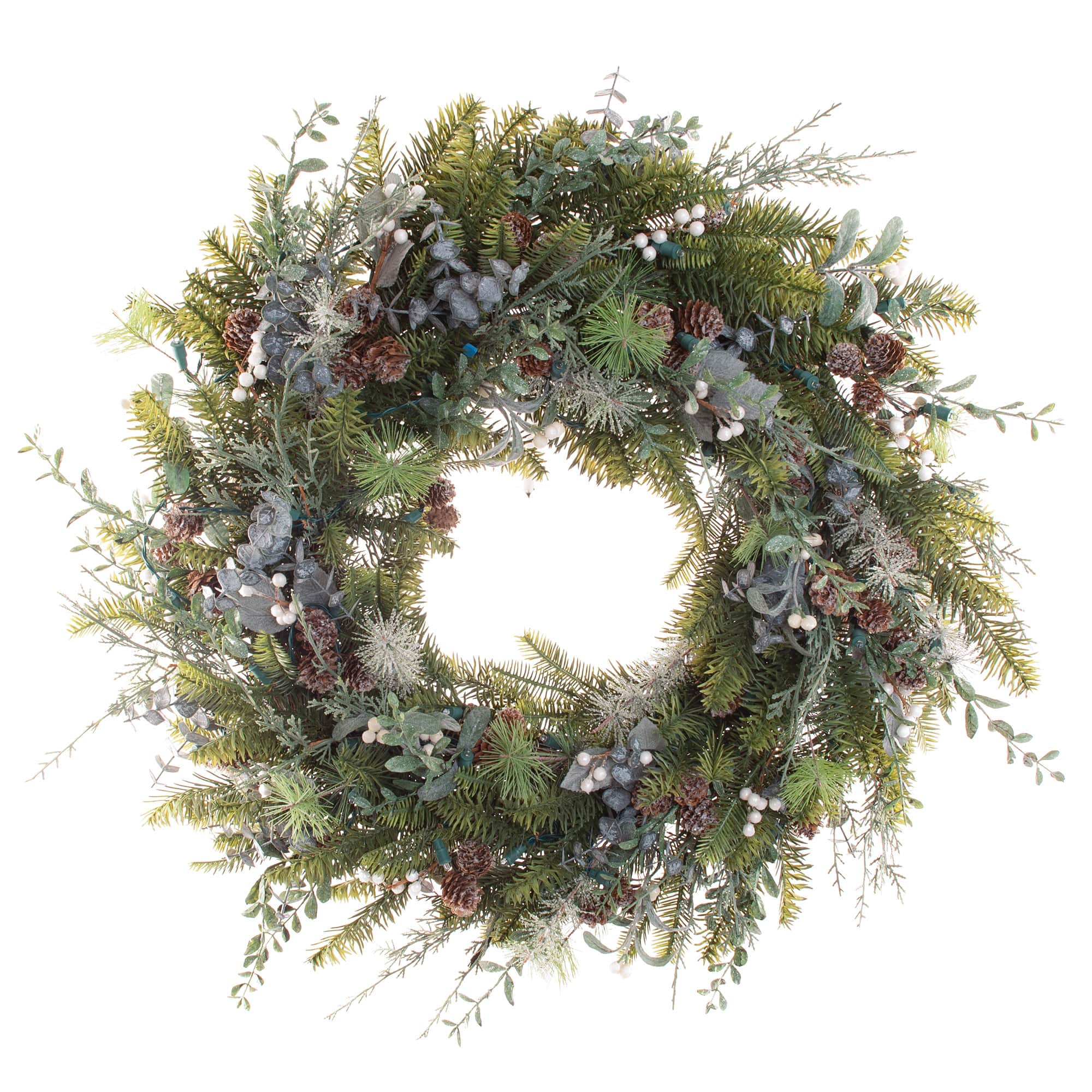 Village Lighting 30&#x22; Pre-Lit Rustic White Berry Christmas Wreath, Clear LED Lights