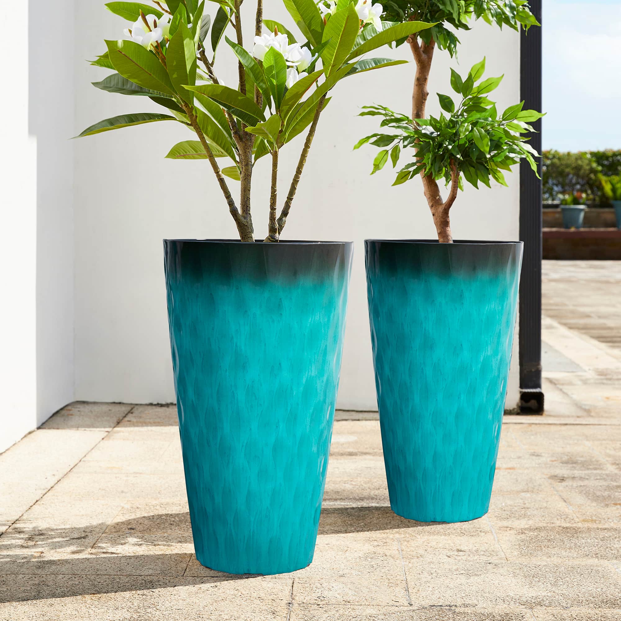 Glitzhome® 23.75" Oversized Wavy Texture Tall Plastic Planters, 2ct.