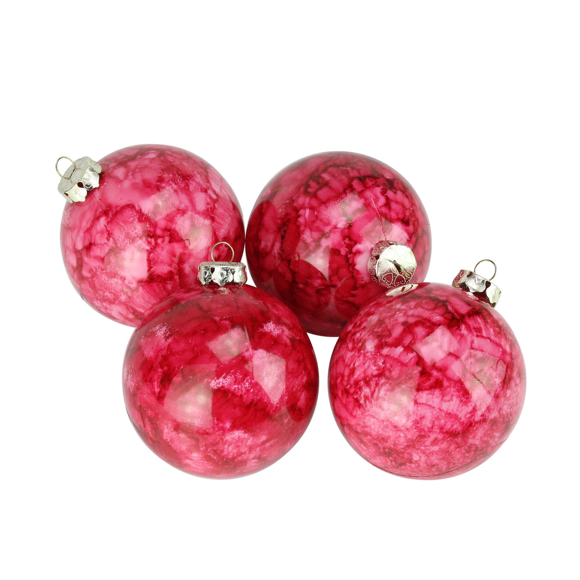 4ct Marbled Crimson Red Shatterproof Ball Ornaments