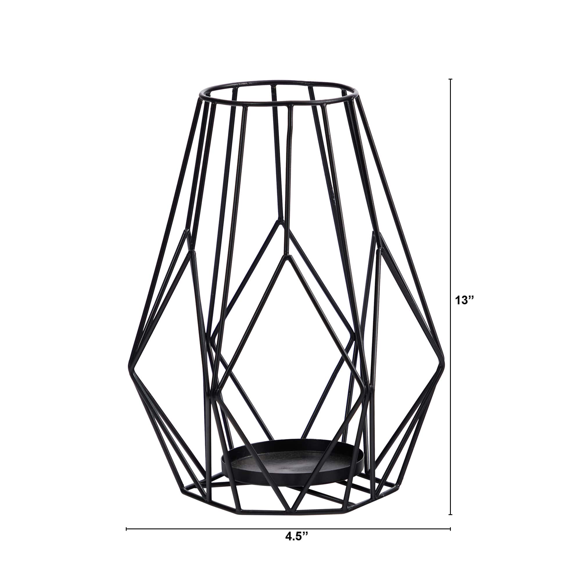 13&#x22; Geometric Black Metal Wire Votive Tea Lantern Candle Holder