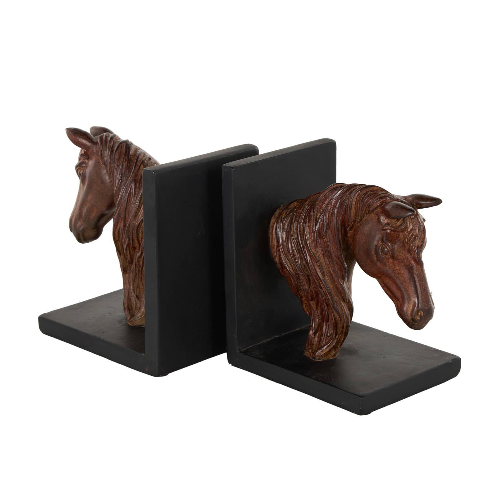 6" Copper Horse Head Bookends with Black Stands, 2ct.