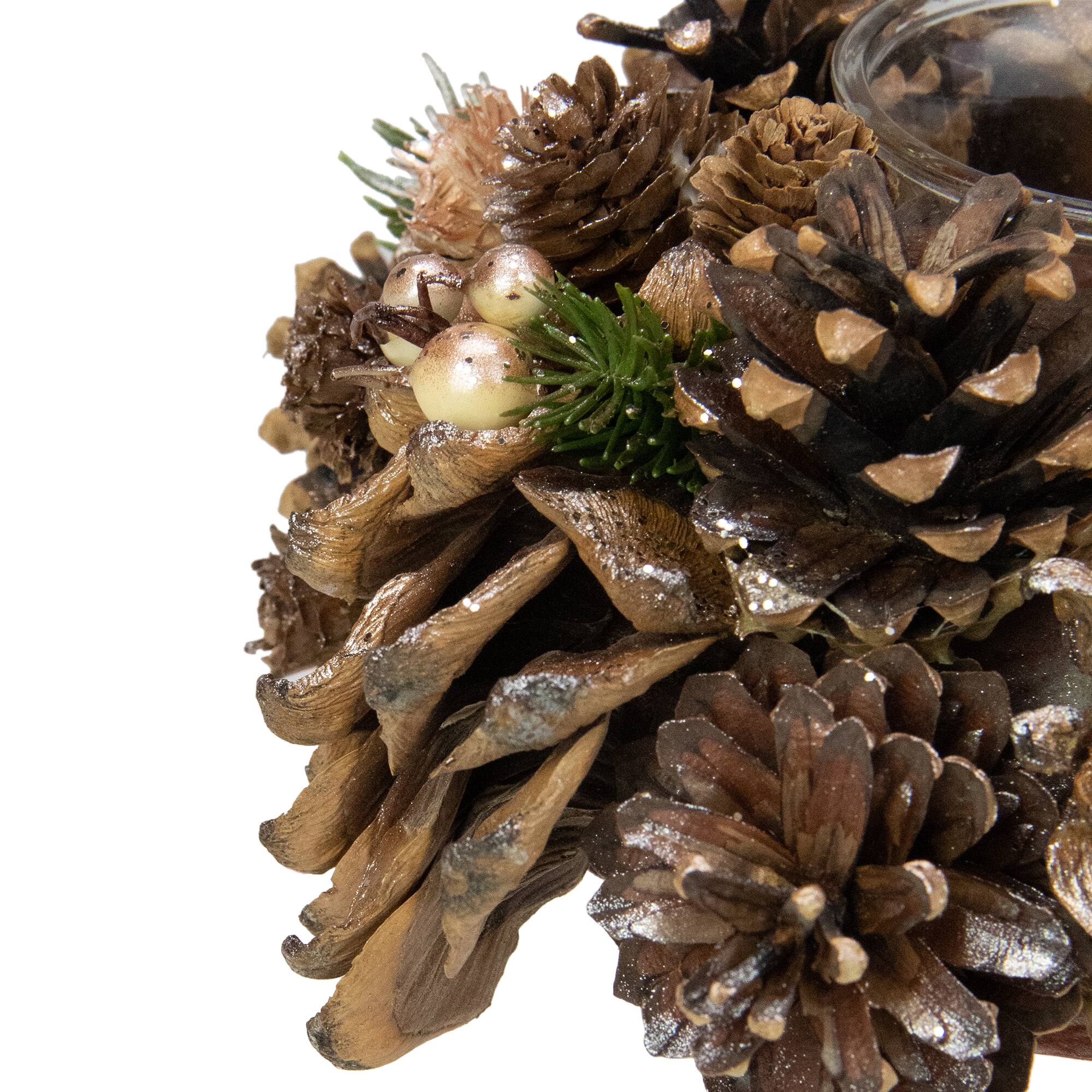 7.25&#x22; Autumn Artificial Foliage Pine Cone Votive Candle Holder