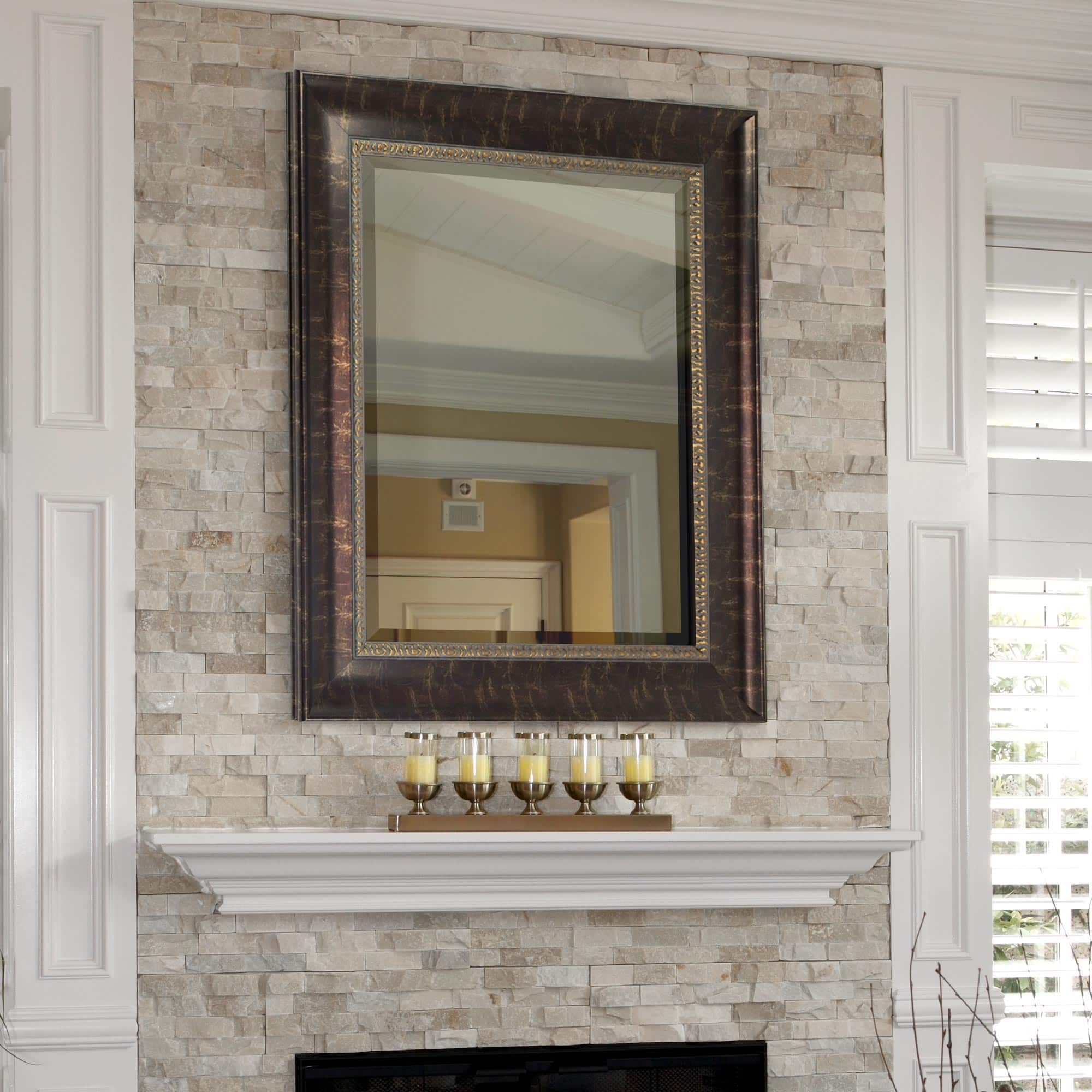 Head West Bronze Distressed 30.5&#x22; x 36.5&#x22; Framed Beveled Accent Vanity Mirror