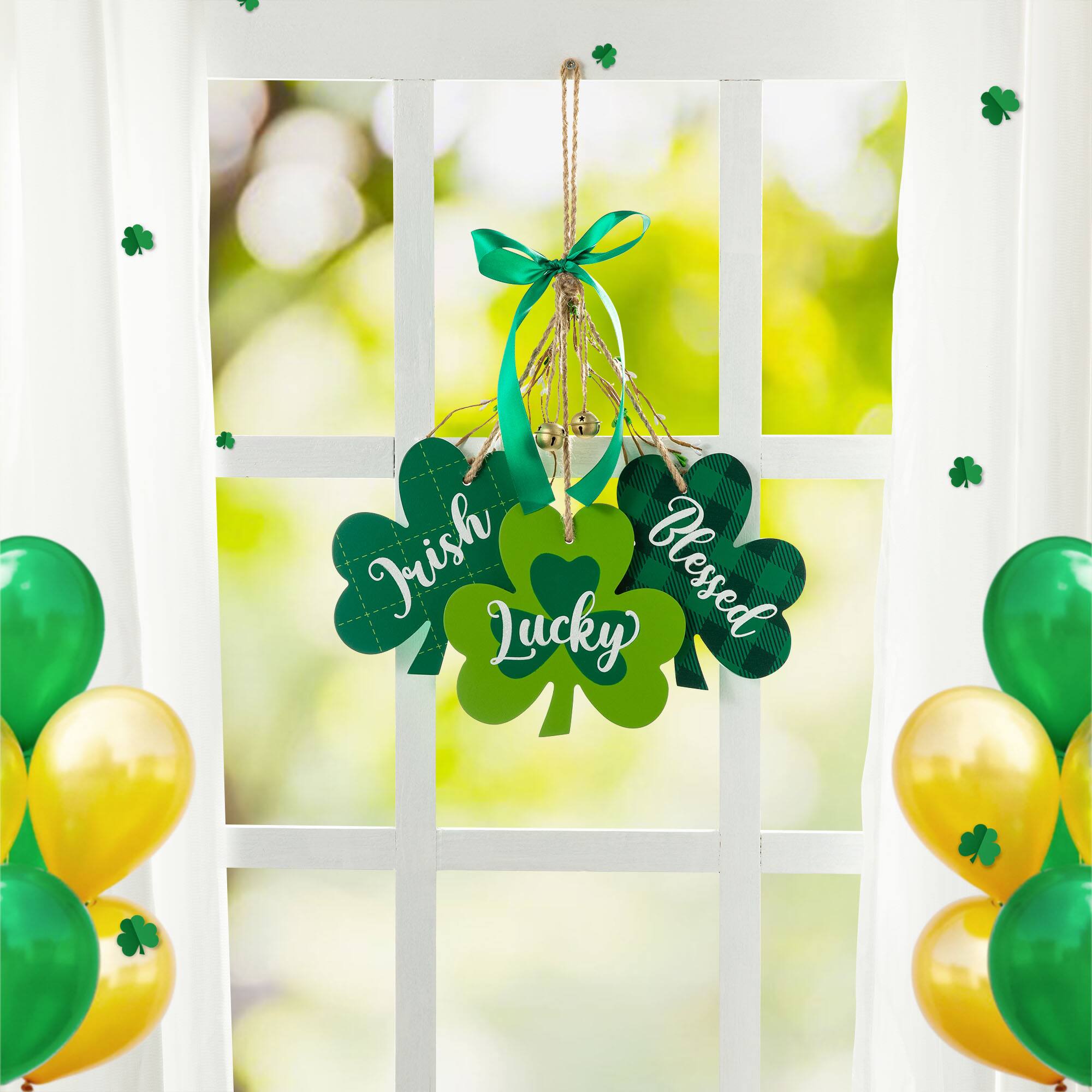 Glitzhome® 18.5" St. Patrick's Wooden Shamrock Door Hanger