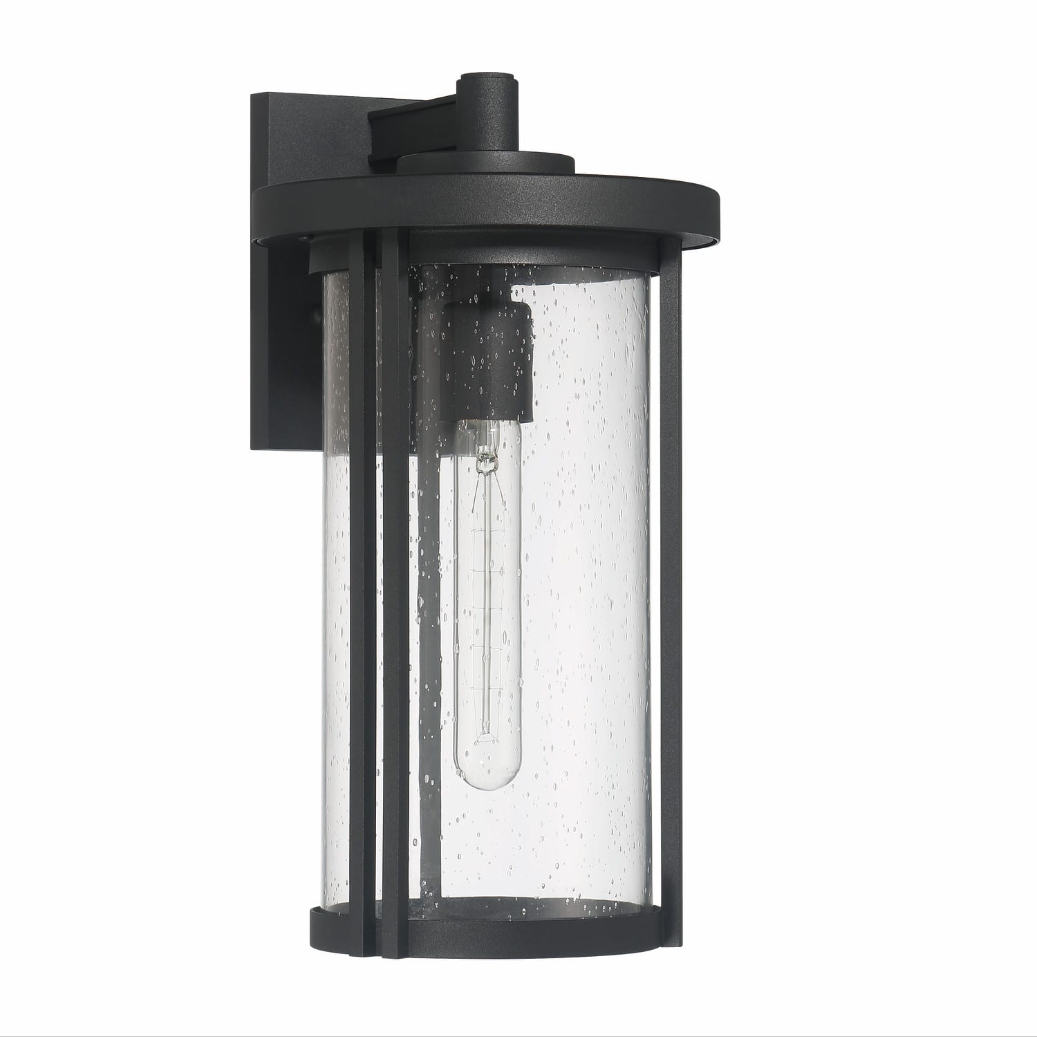 Maude Matte Black Modern Cylindrical Metal &#x26; Glass Wall Mounted Outdoor Wall Light