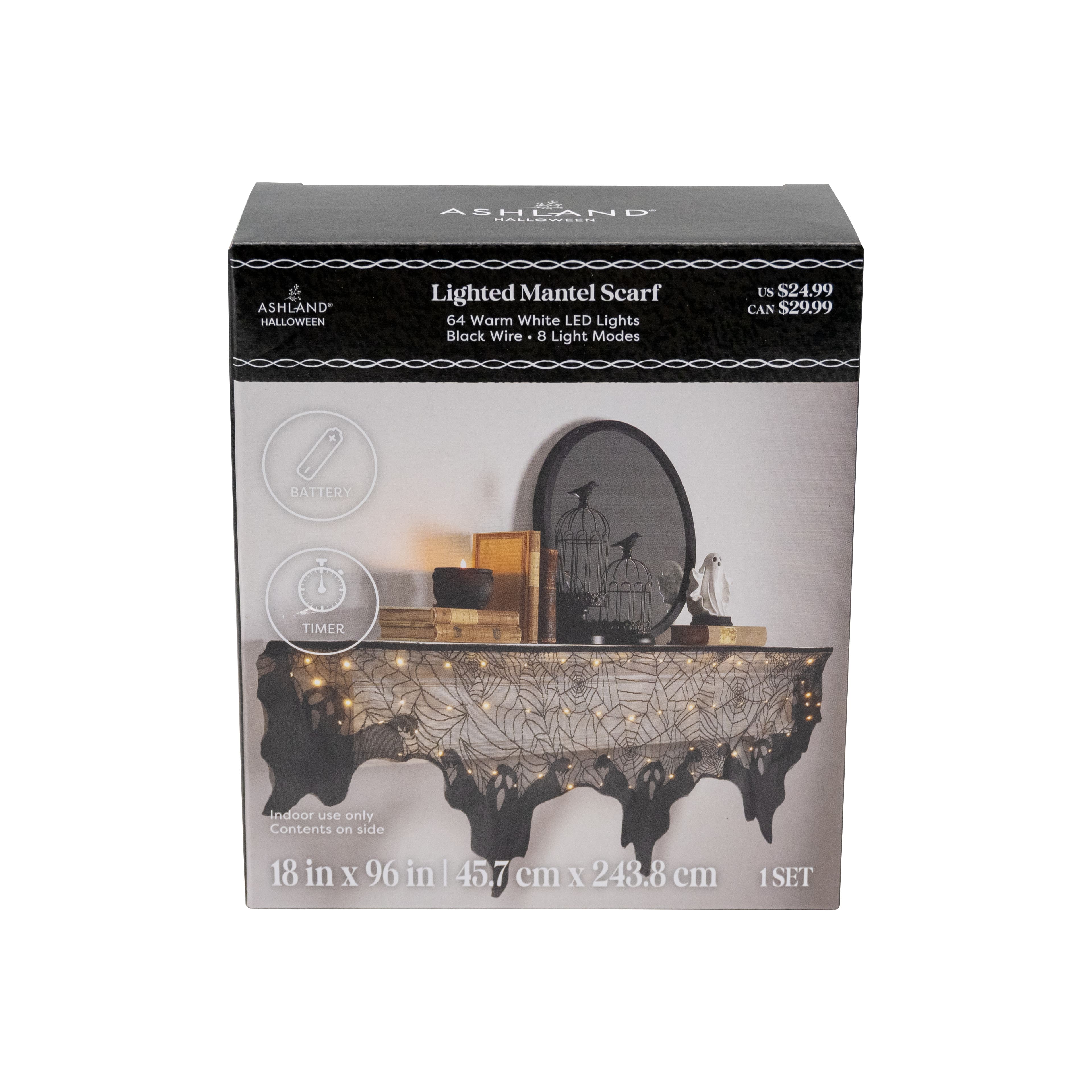 96&#x22; Black Ghost LED Lighted Mantel Scarf by Ashland&#xAE;