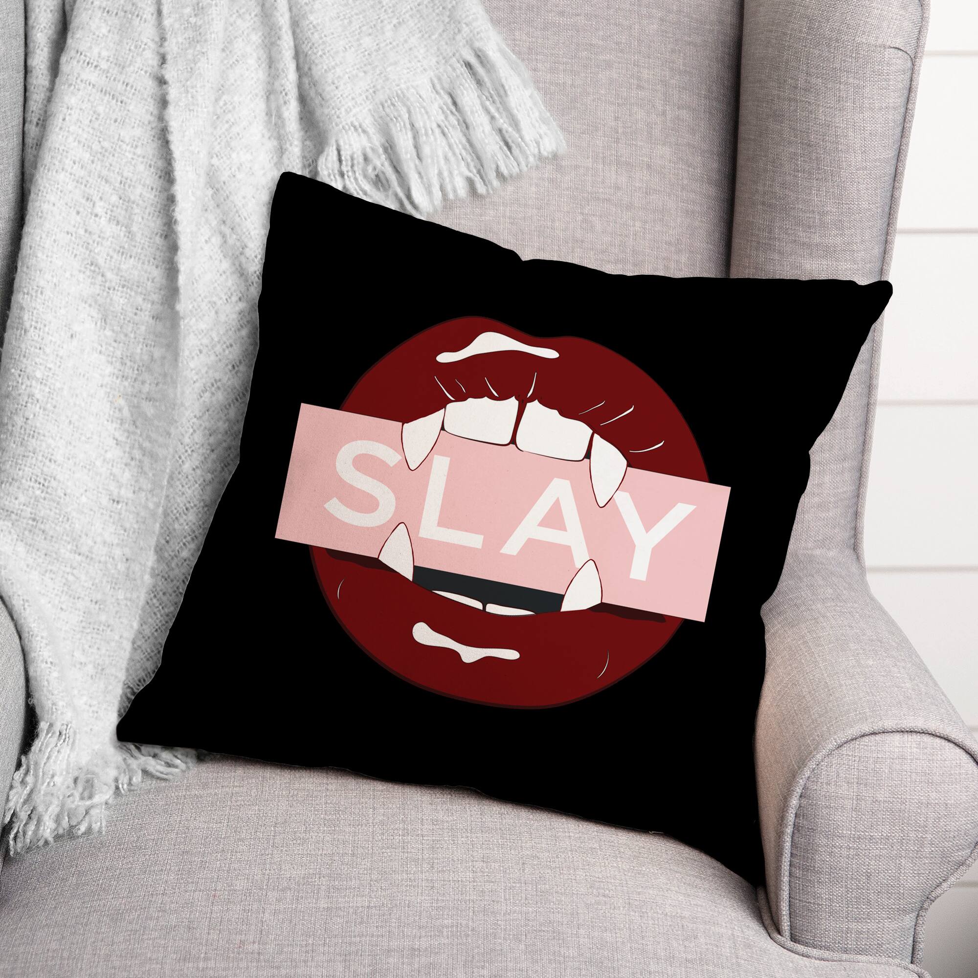 Slay Fangs Throw Pillow