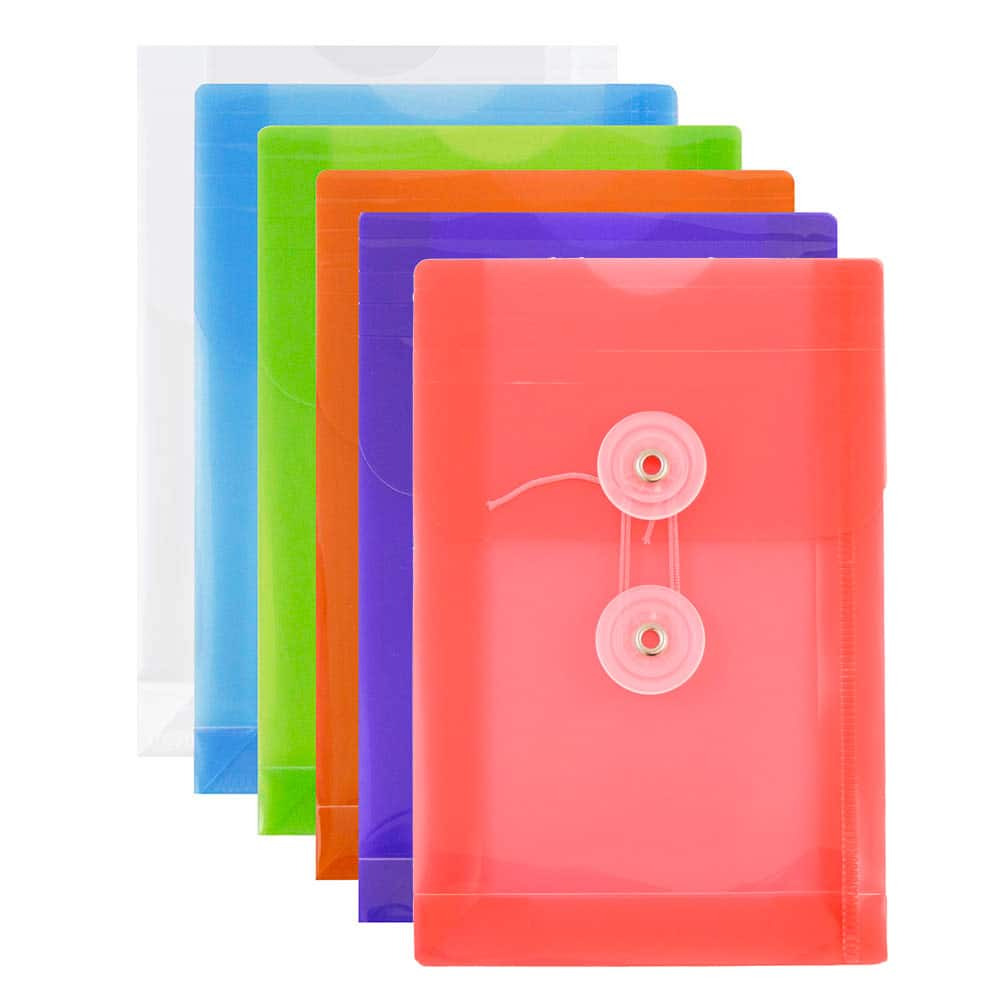 JAM Paper 4.25&#x22; x 6.25&#x22; Assorted Button &#x26; String Tie Closure Plastic Envelopes, 6ct.