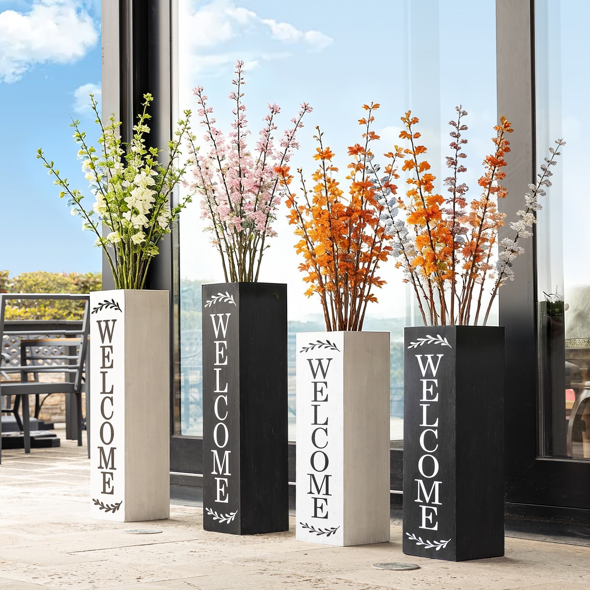 Glitzhome® 24" Double-Sided Solid Wood White Boxed "WELCOME PORCH" Porch Sign