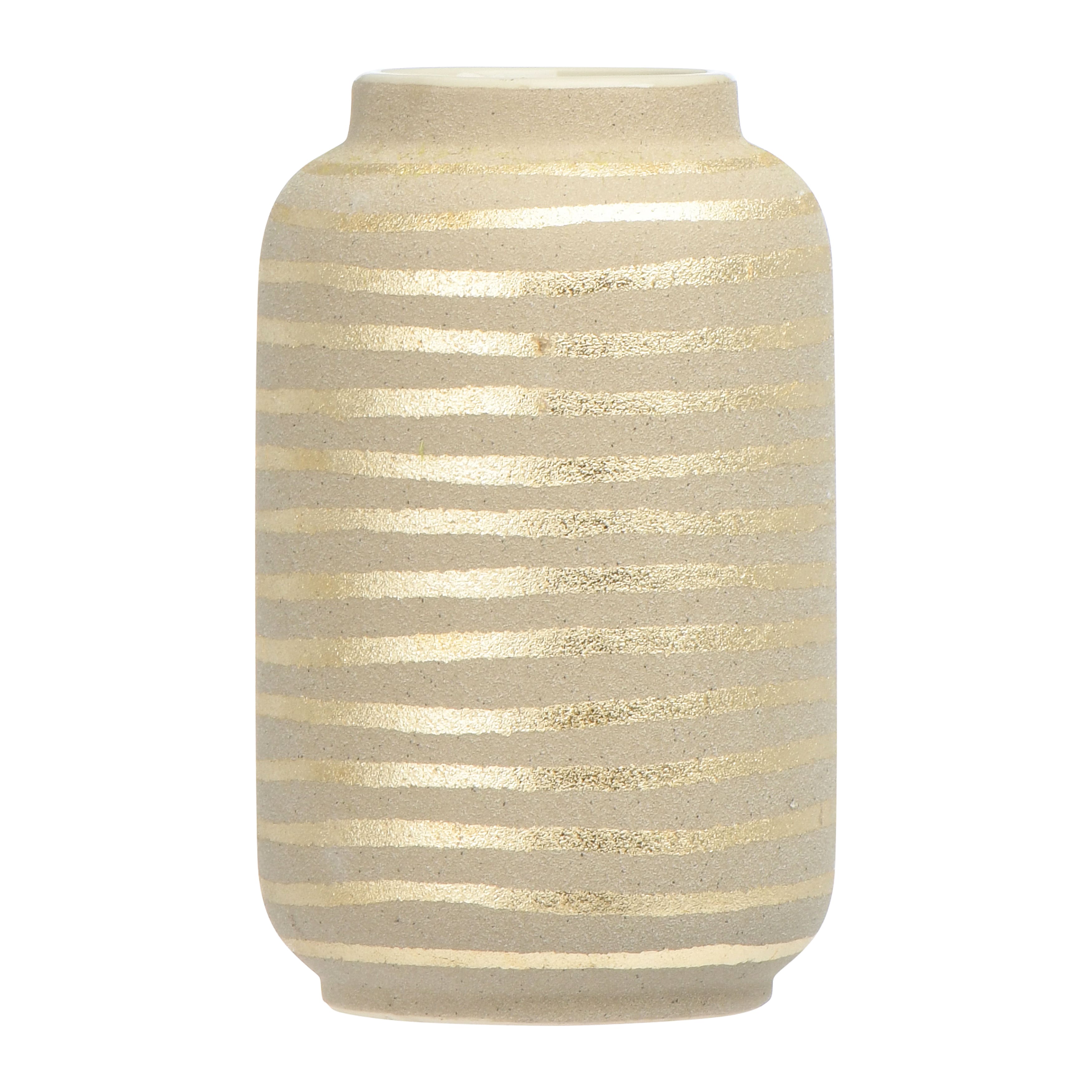 Hello Honey® 9" Gold Striped Stoneware Vase