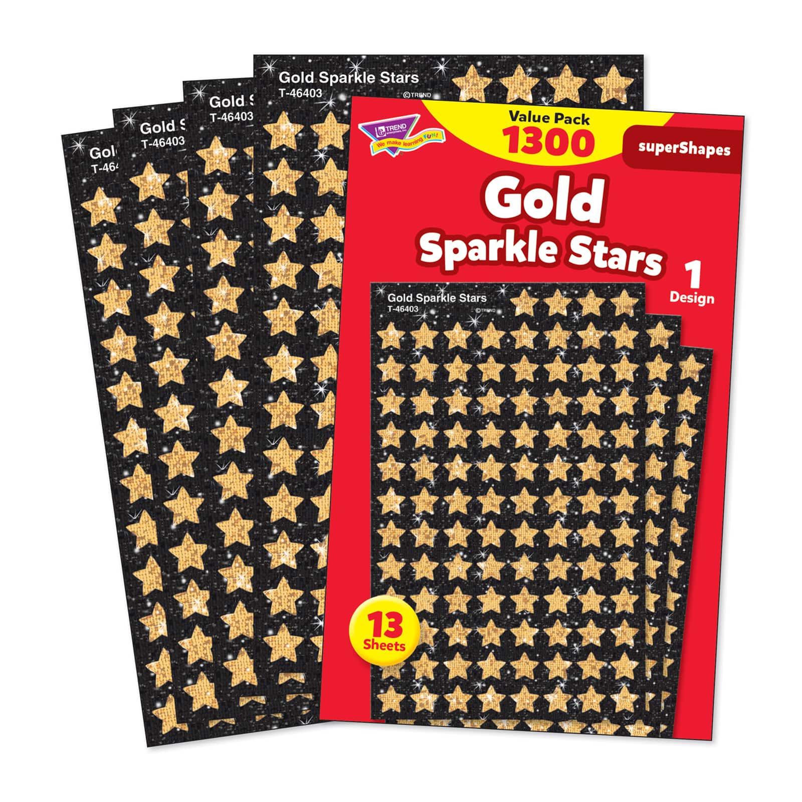 Trend Enterprises&#xAE; superShapes Gold Sparkle Stars, 3 Packs of 1,300