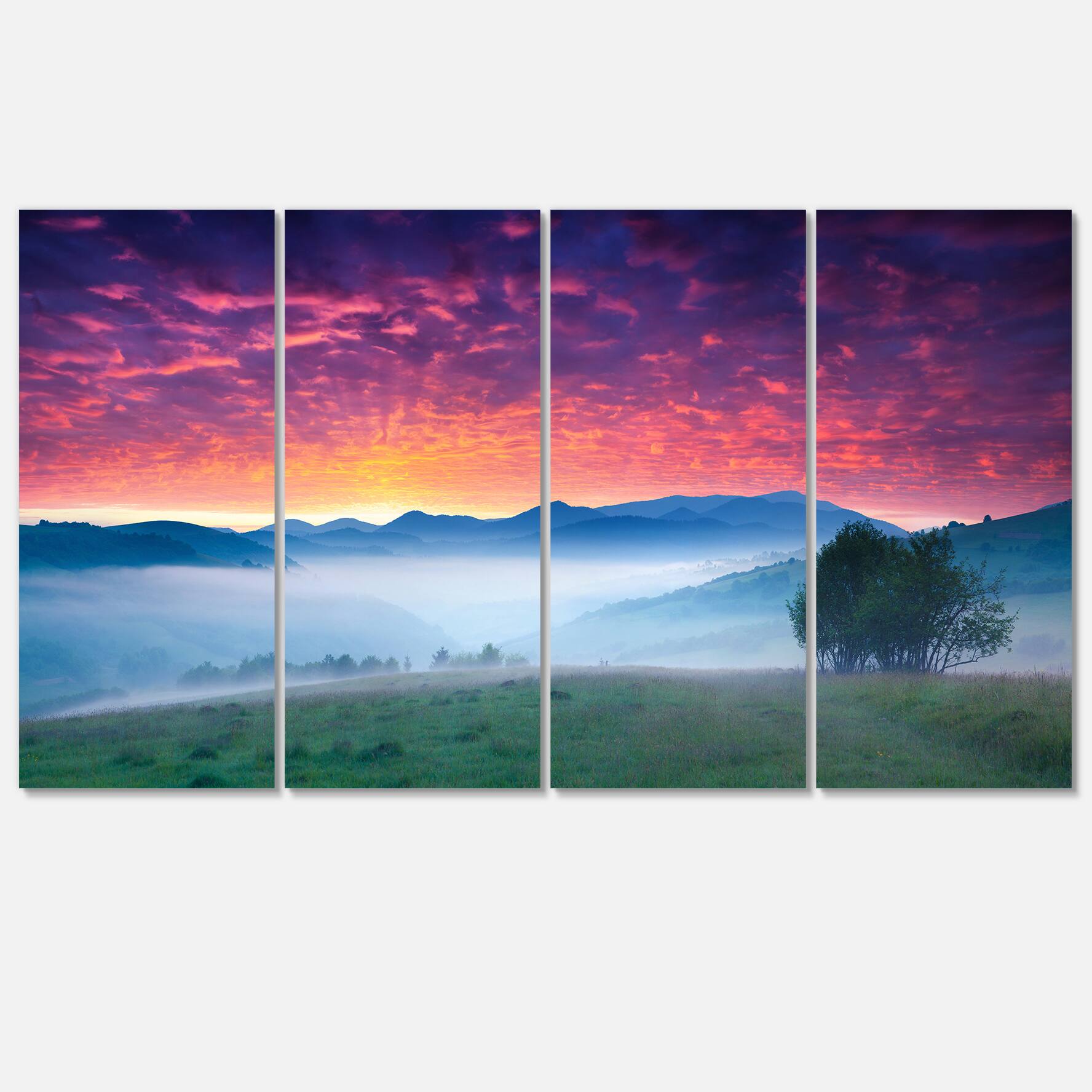 Designart - Blood Red Sky and Green Grass - Landscape Photo Canvas Art Print