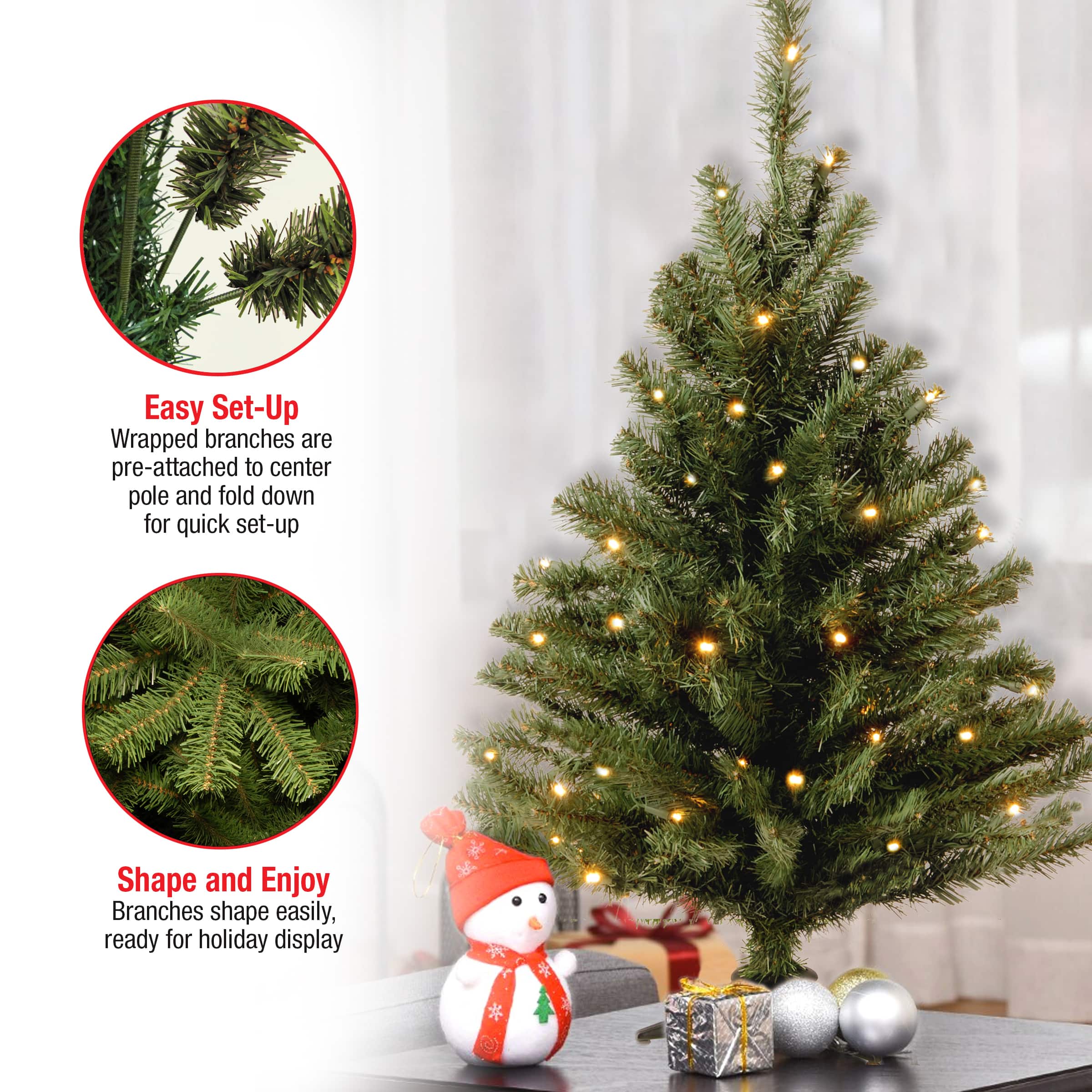 3ft. Pre-Lit Kincaid Spruce Artificial Christmas Tree, Clear Lights
